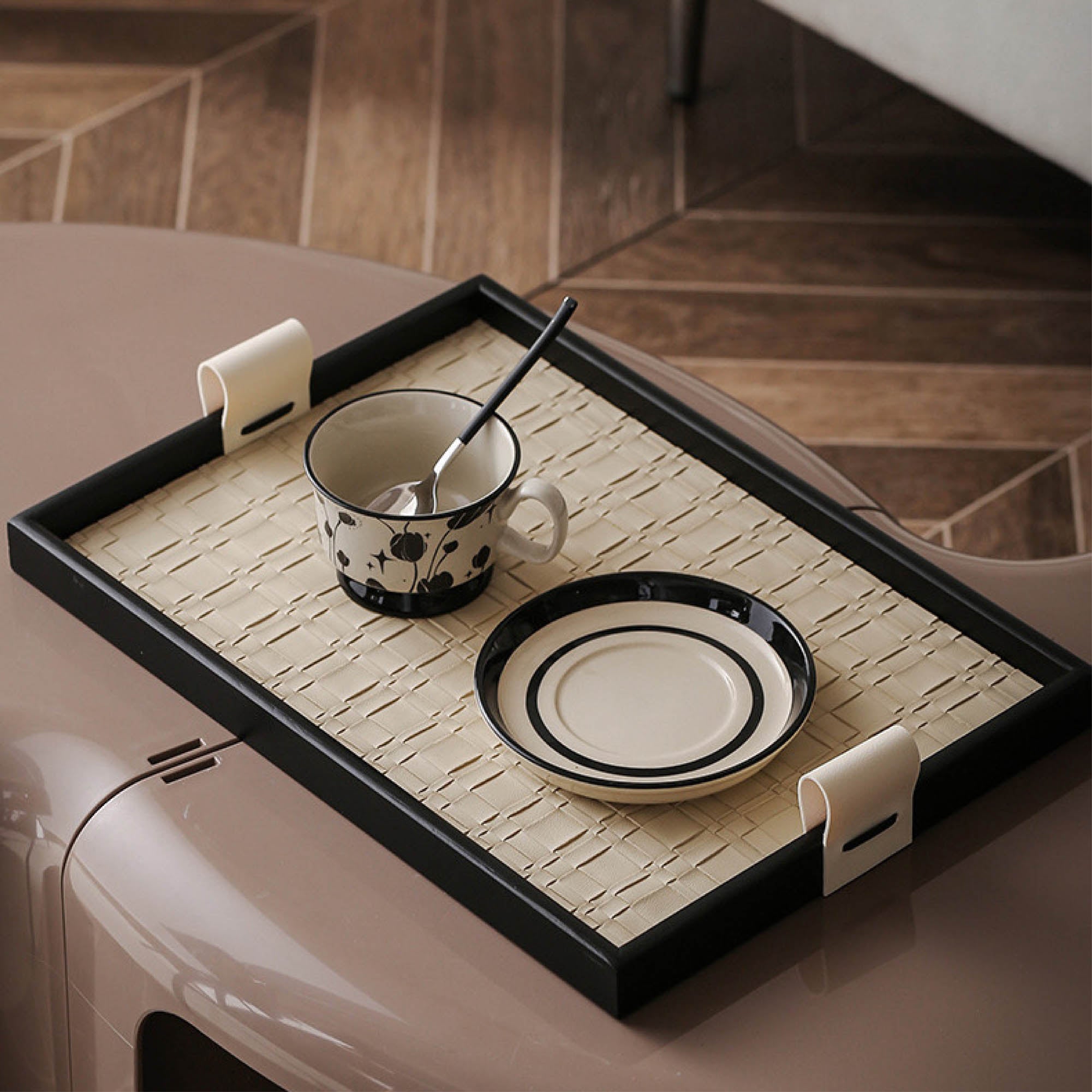 Rectangular Weave Tray with Leather Handles