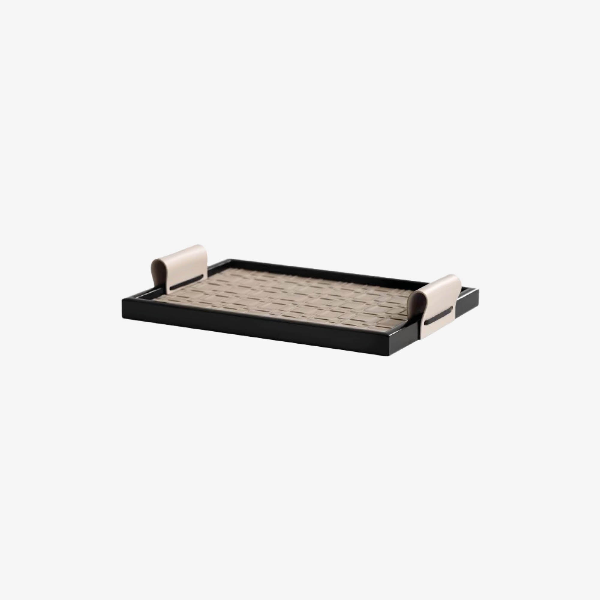 Rectangular Weave Tray with Leather Handles