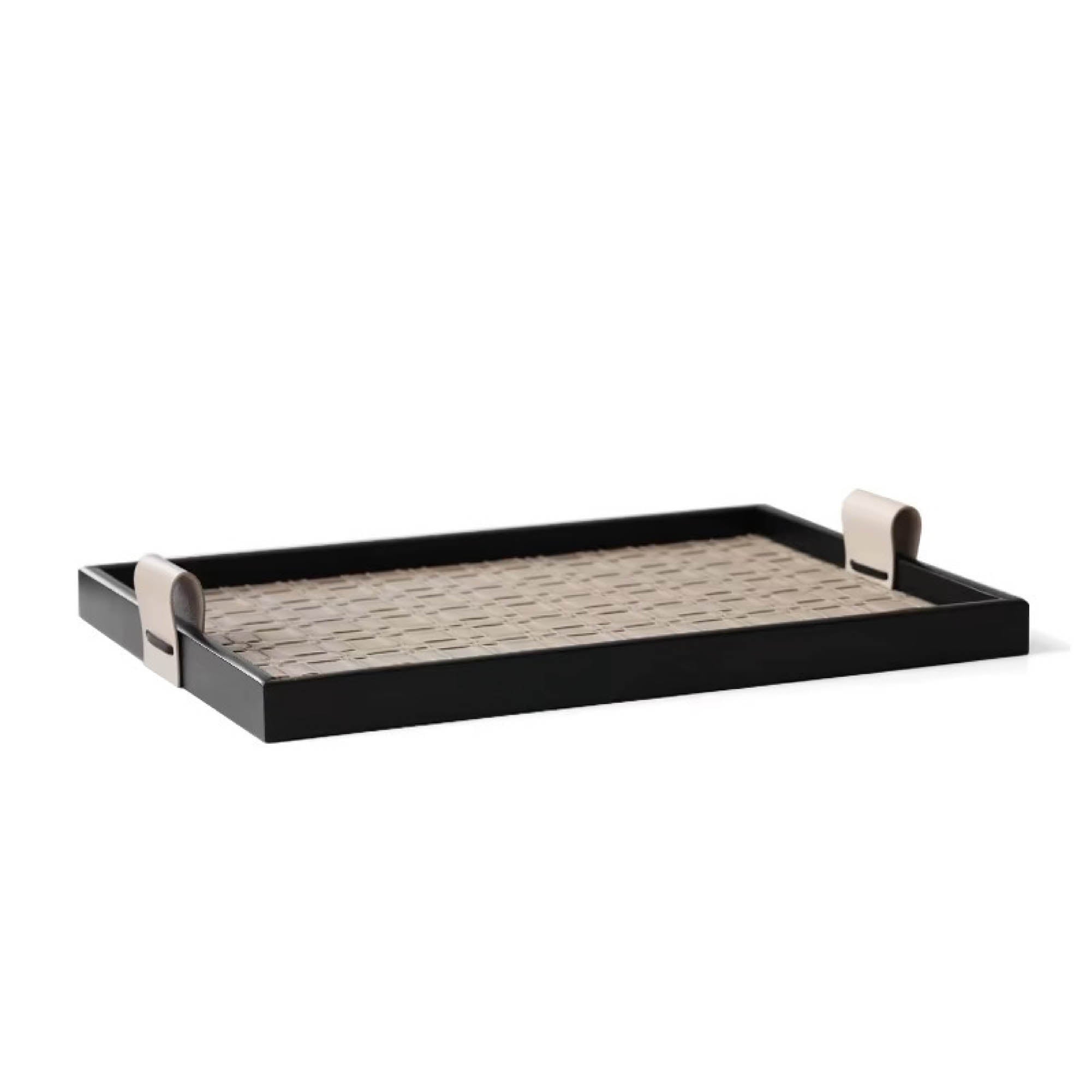 Rectangular Weave Tray with Leather Handles