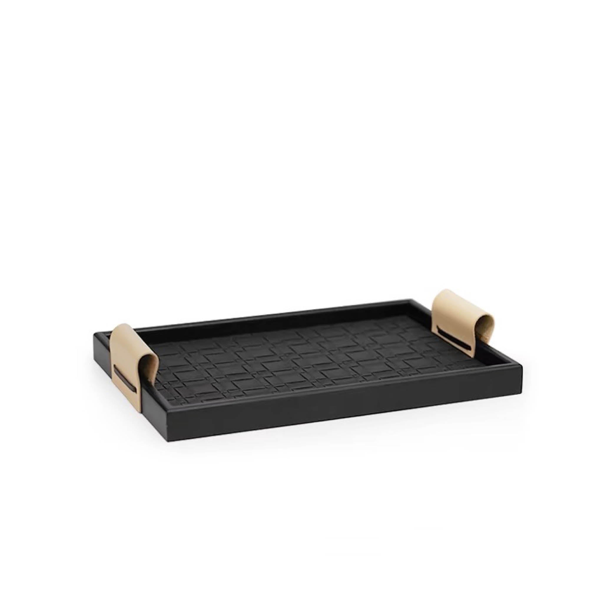 Rectangular Weave Tray with Leather Handles