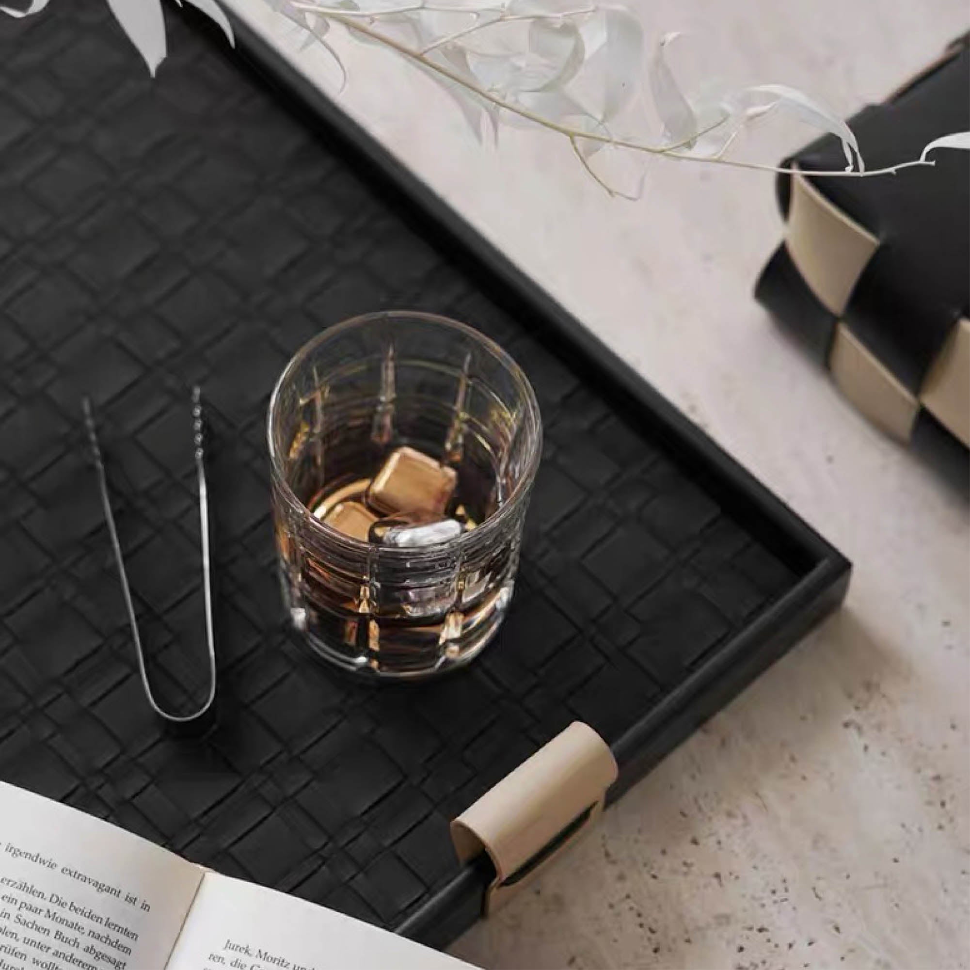 Rectangular Weave Tray with Leather Handles