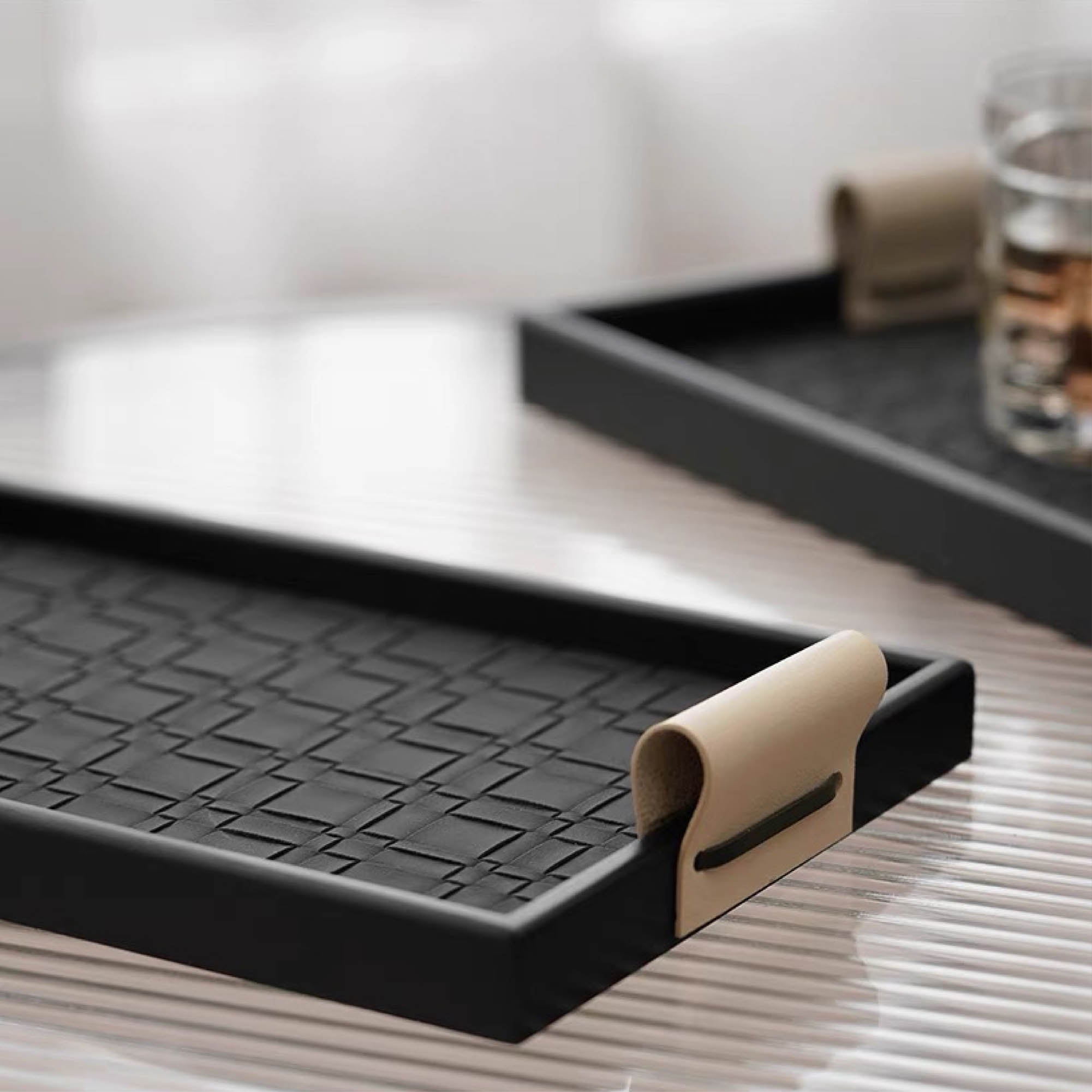 Rectangular Weave Tray with Leather Handles