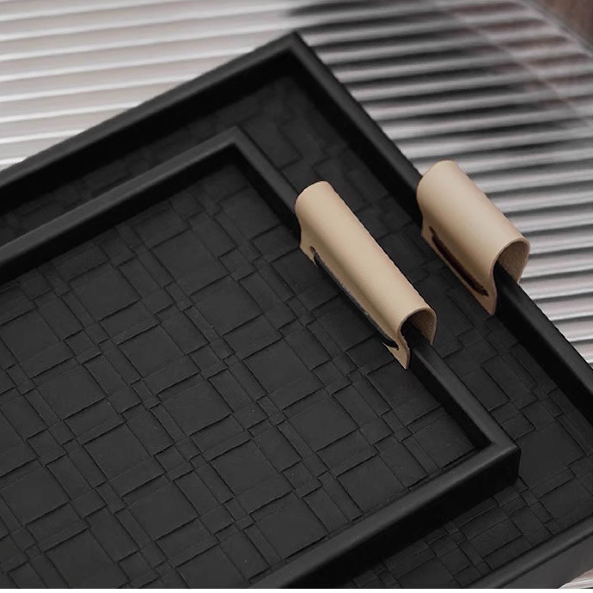 Rectangular Weave Tray with Leather Handles