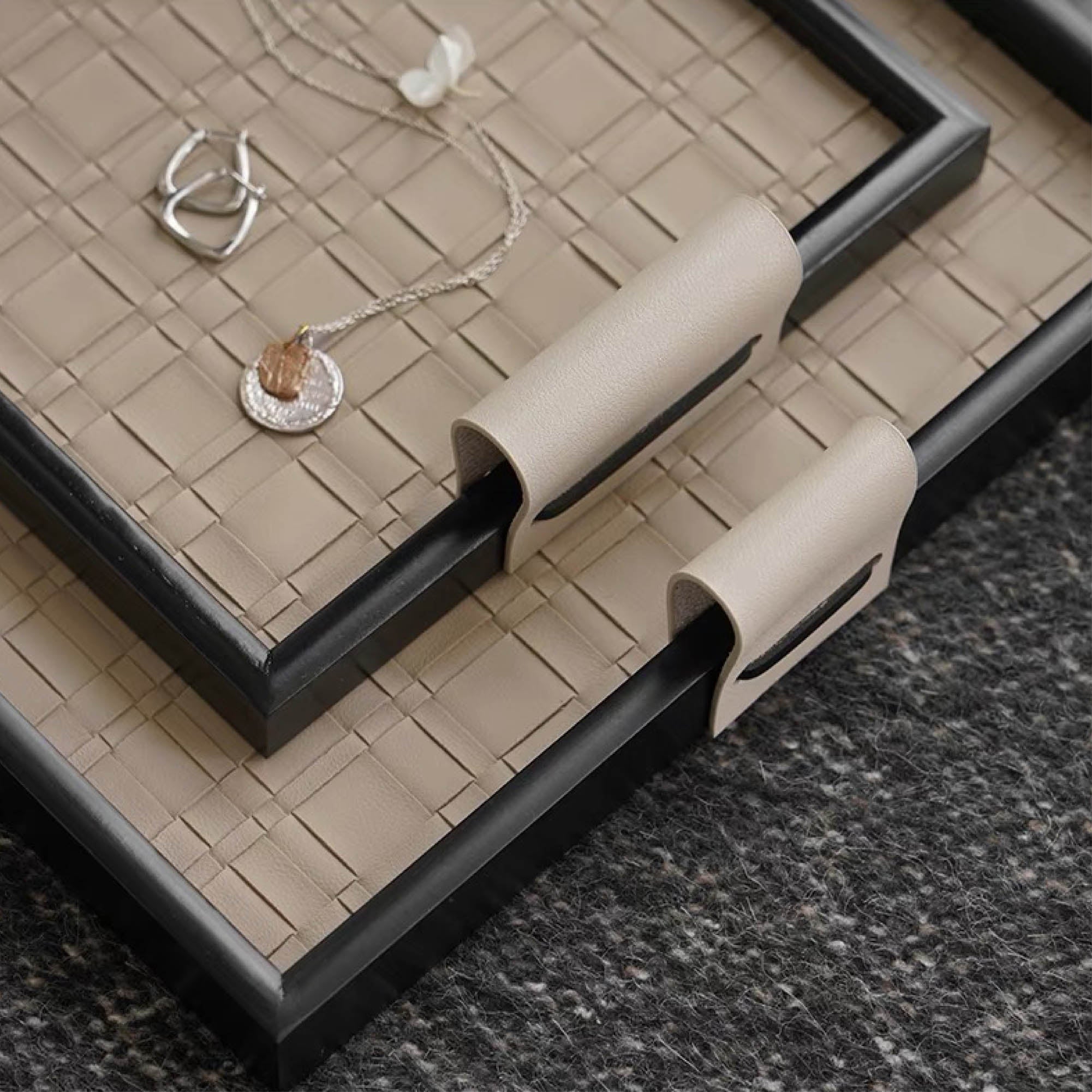Rectangular Weave Tray with Leather Handles