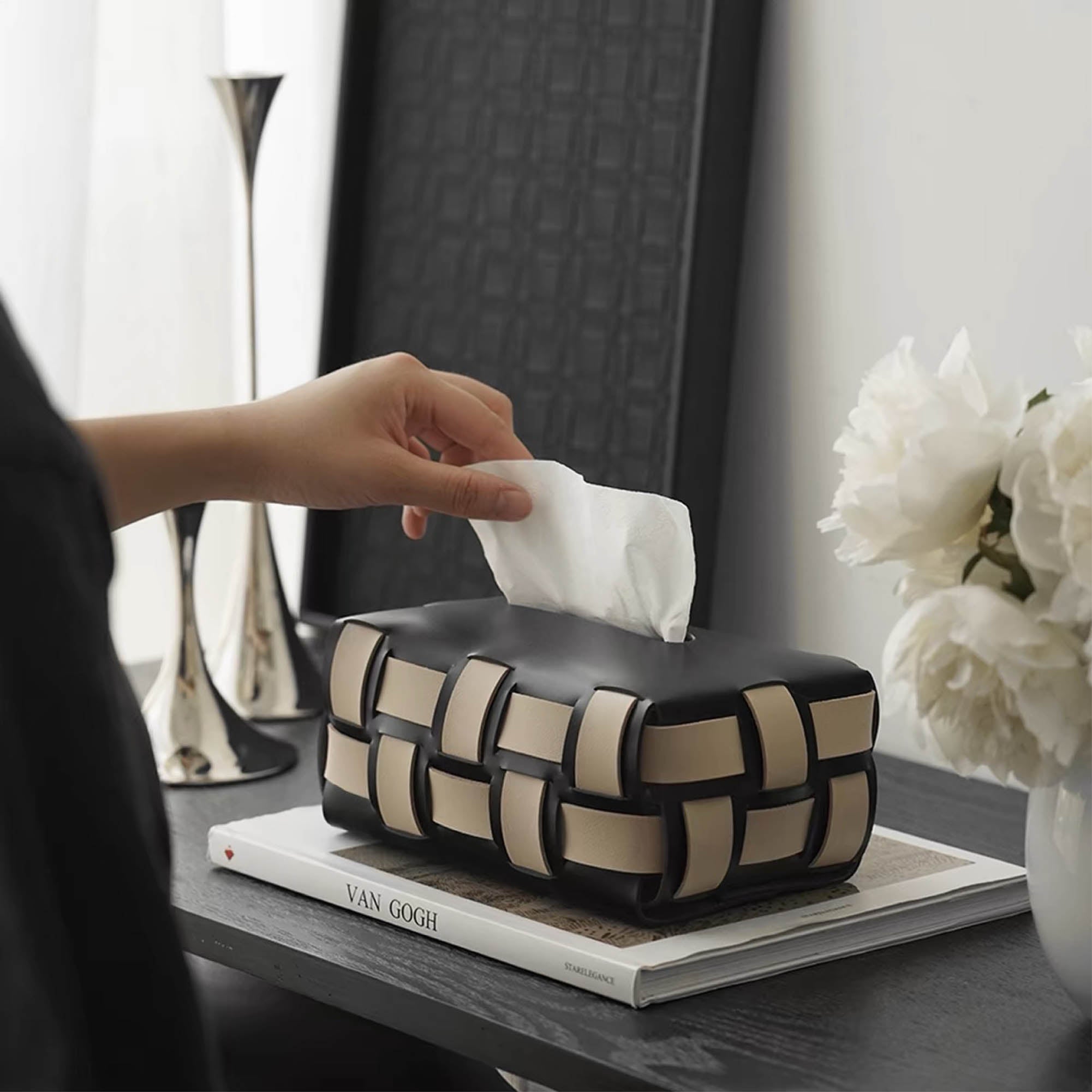 Weave Leather Tissue Box Cover