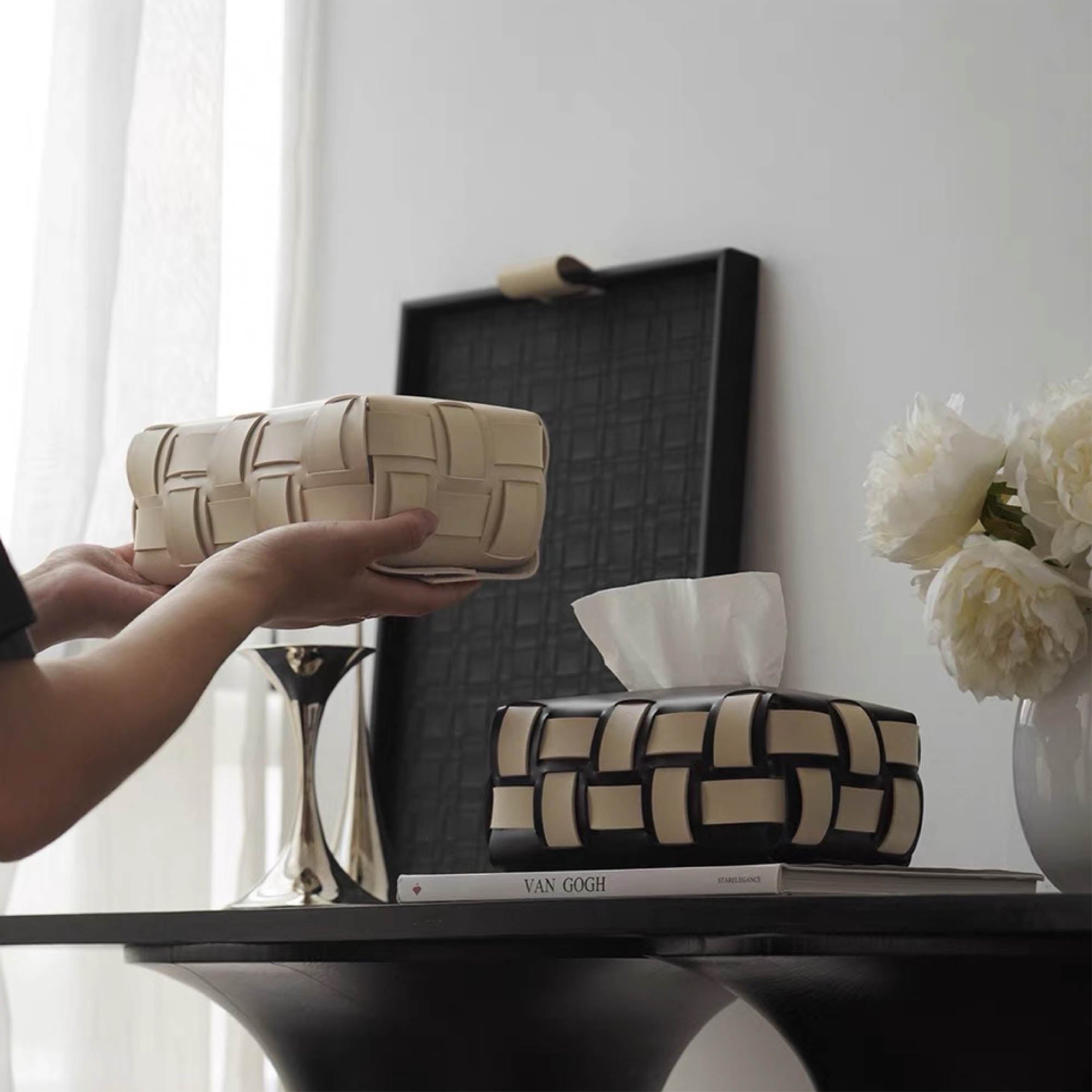 Weave Leather Tissue Box Cover
