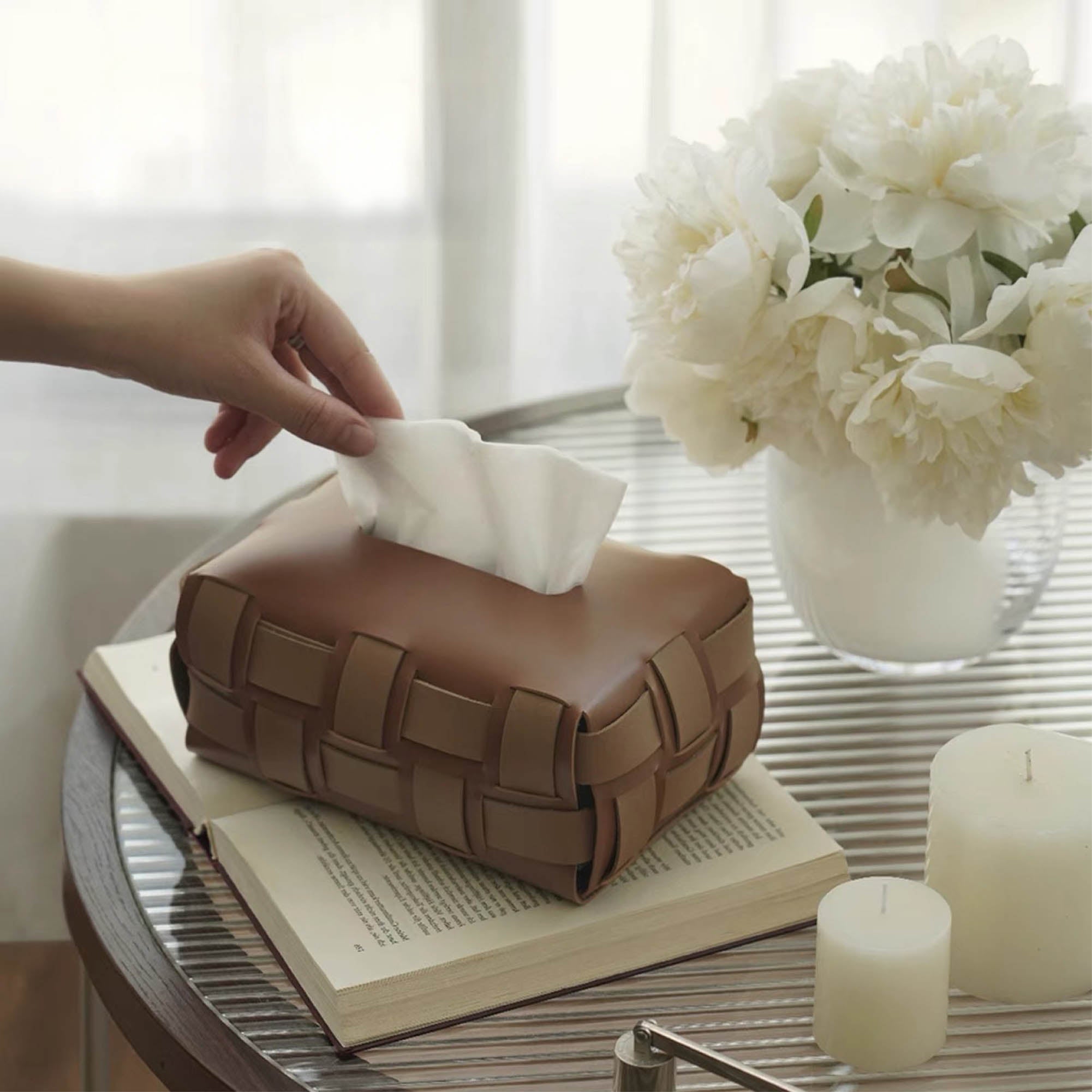 Weave Leather Tissue Box Cover