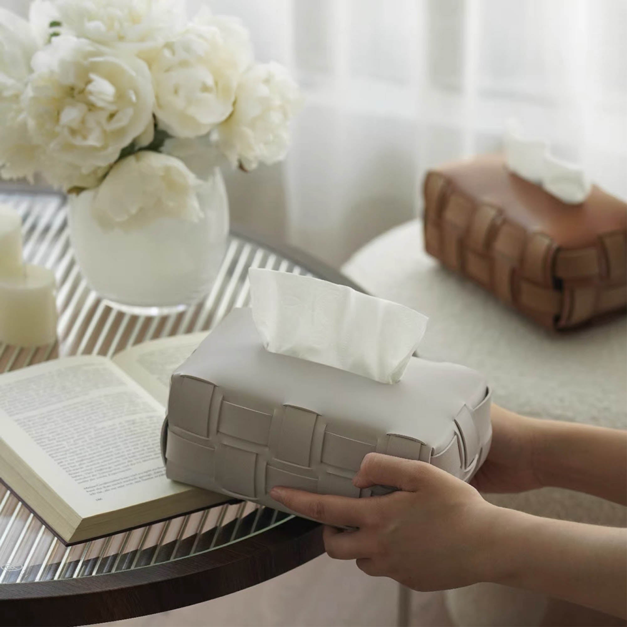 Weave Leather Tissue Box Cover