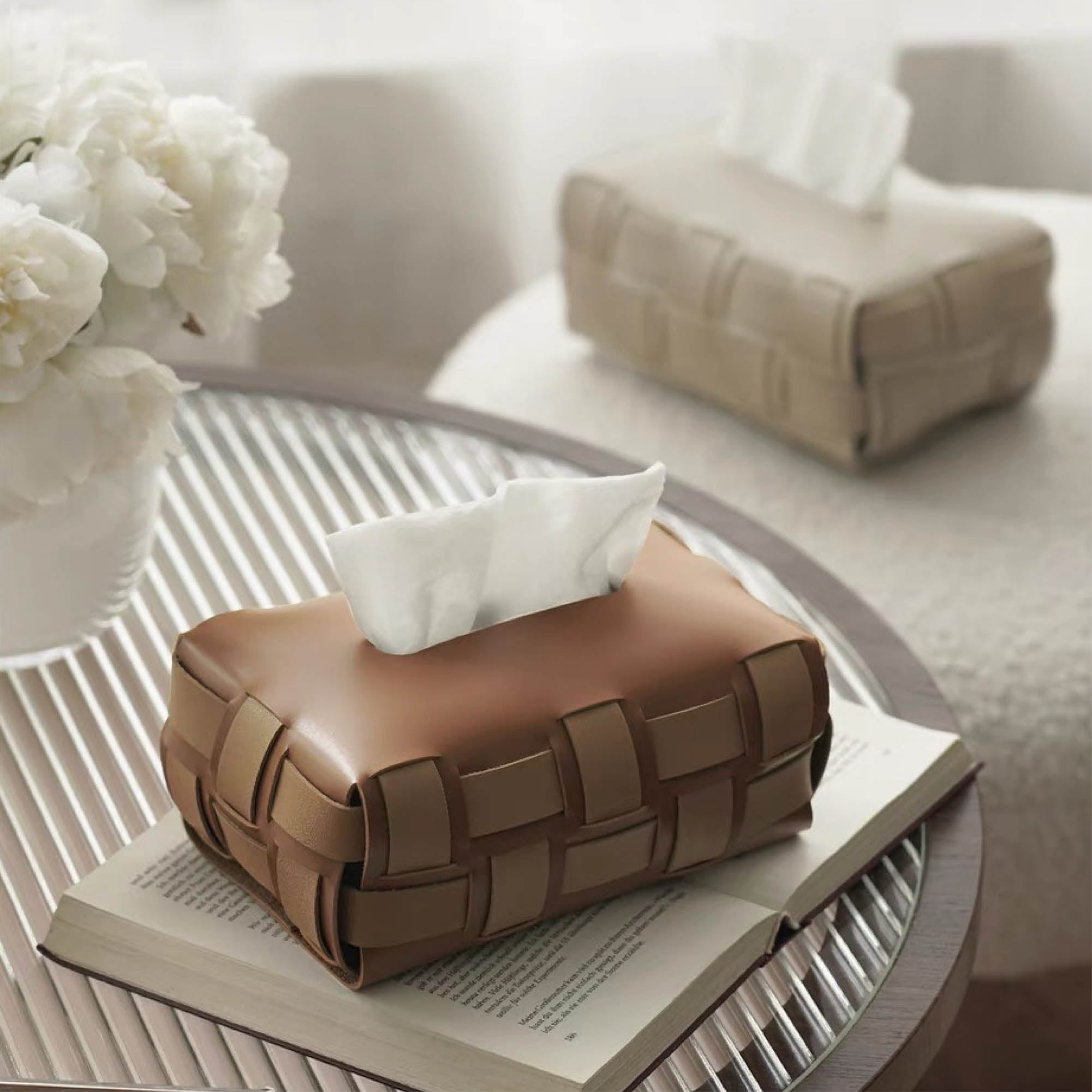 Weave Leather Tissue Box Cover