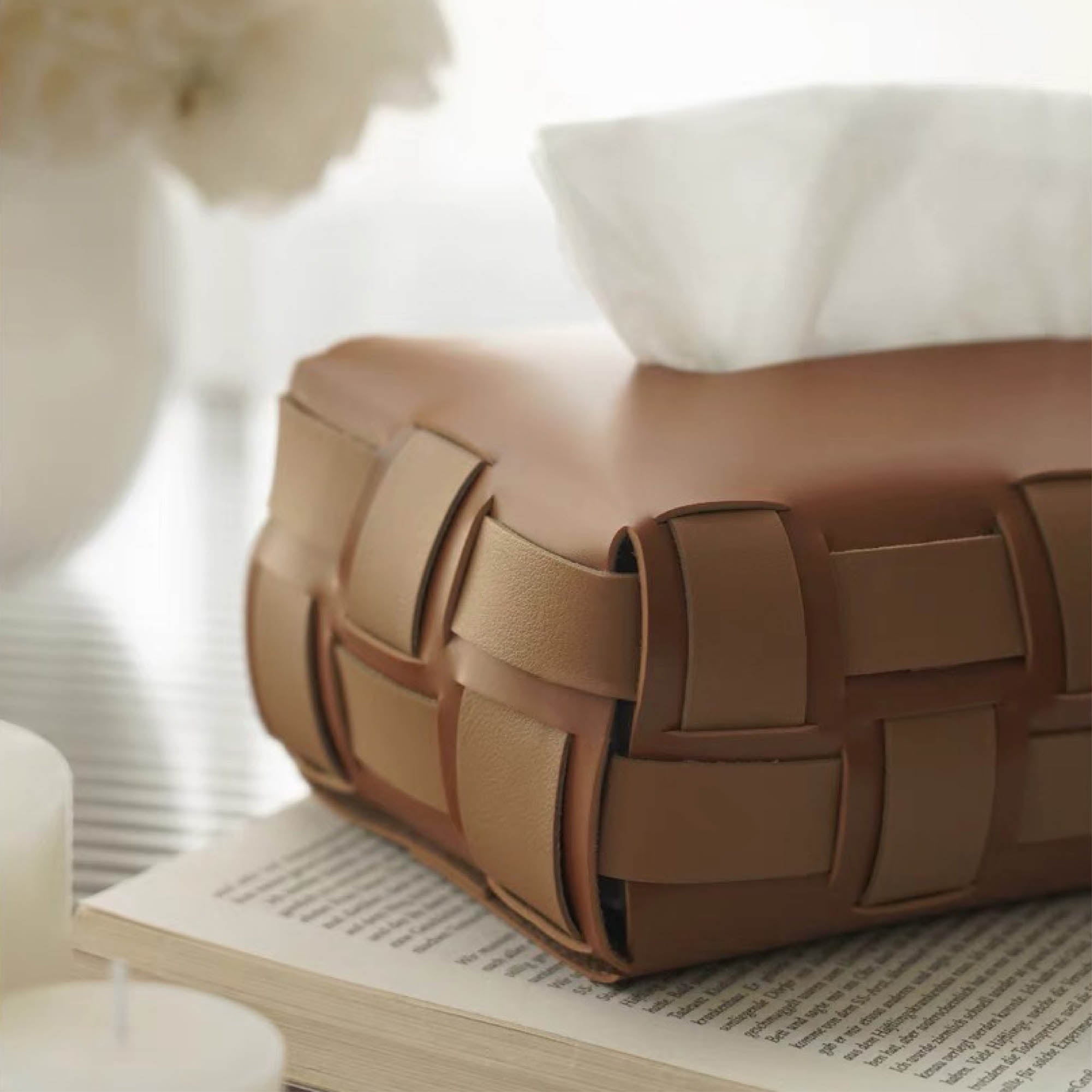 Weave Leather Tissue Box Cover