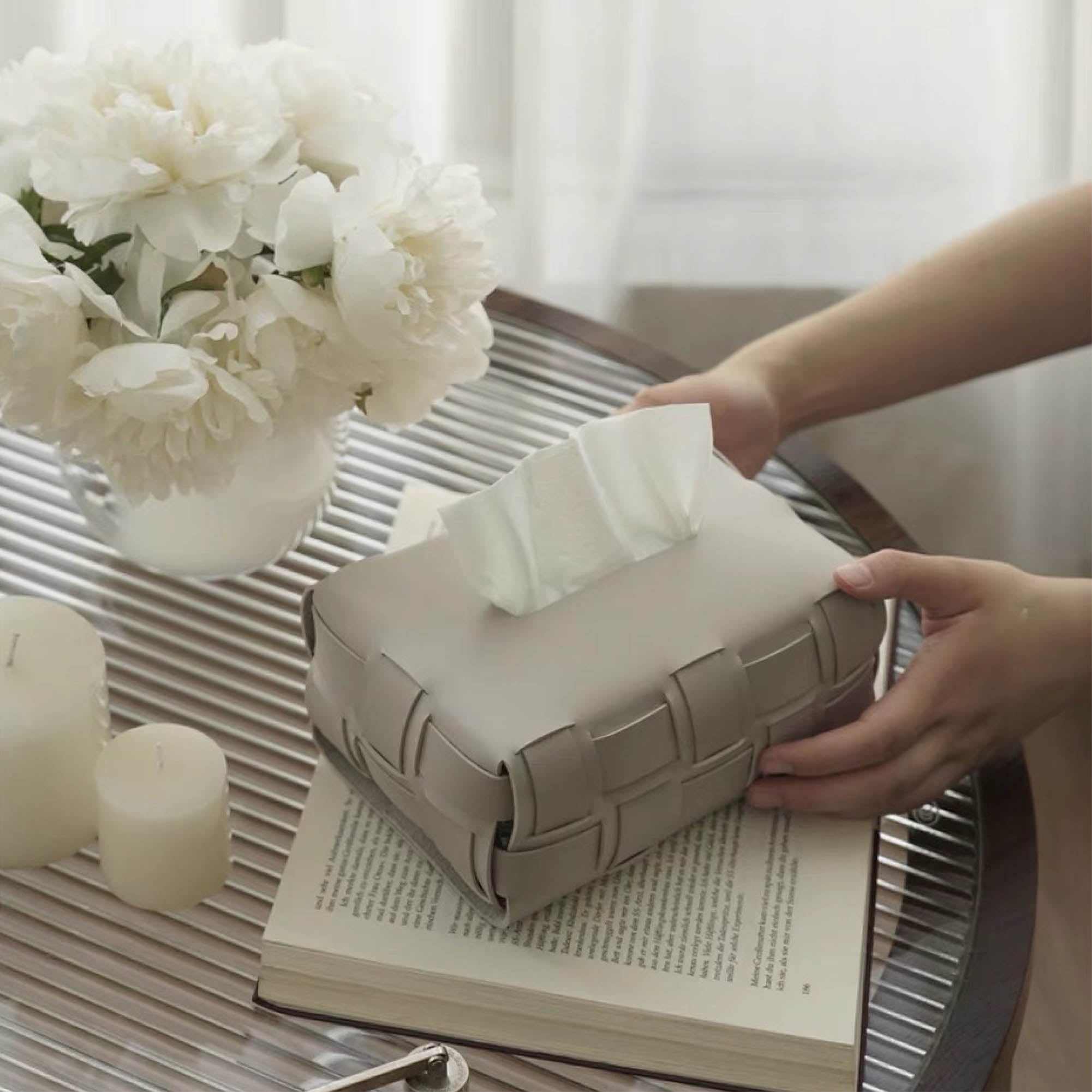 Weave Leather Tissue Box Cover
