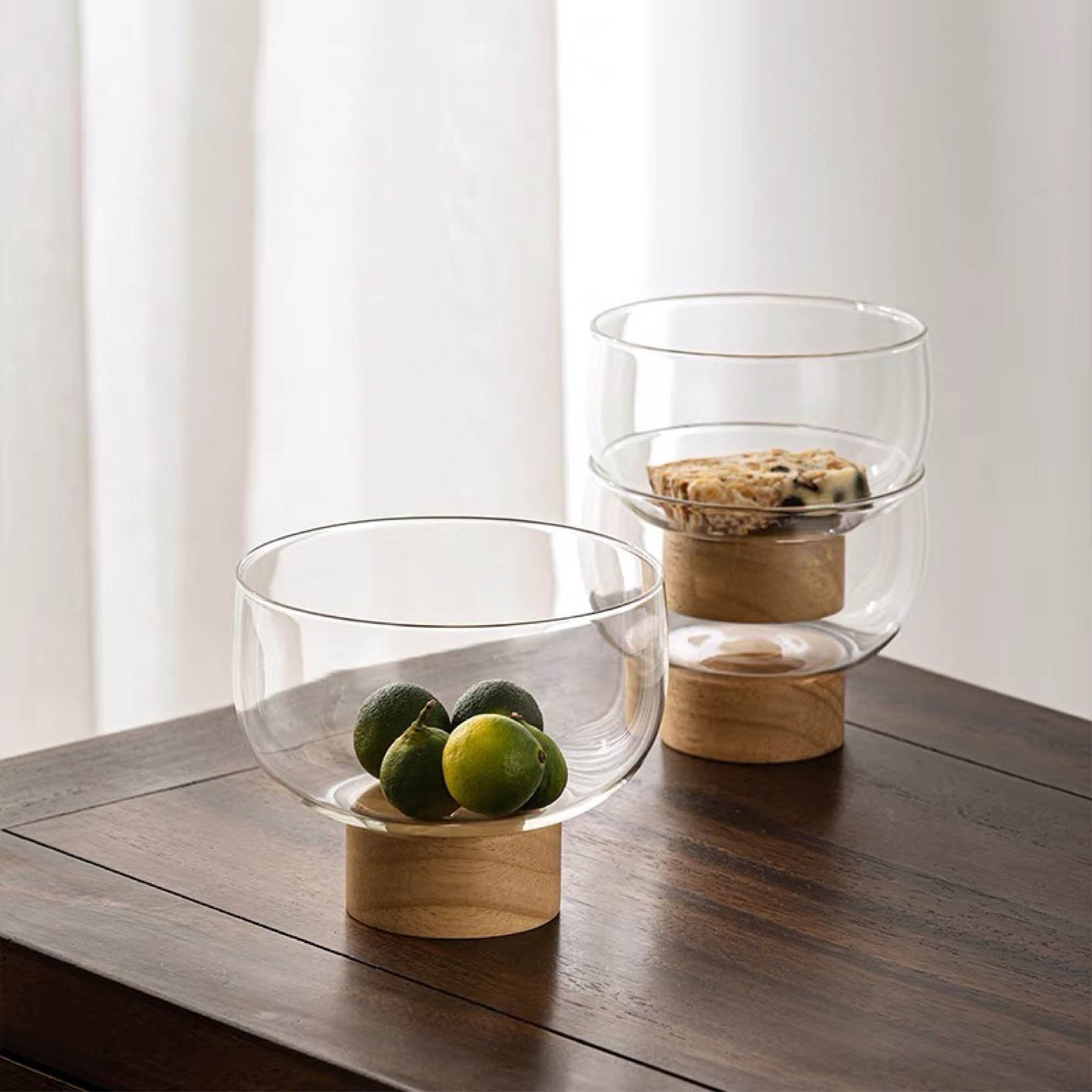 Glass Bowl with Wooden Base