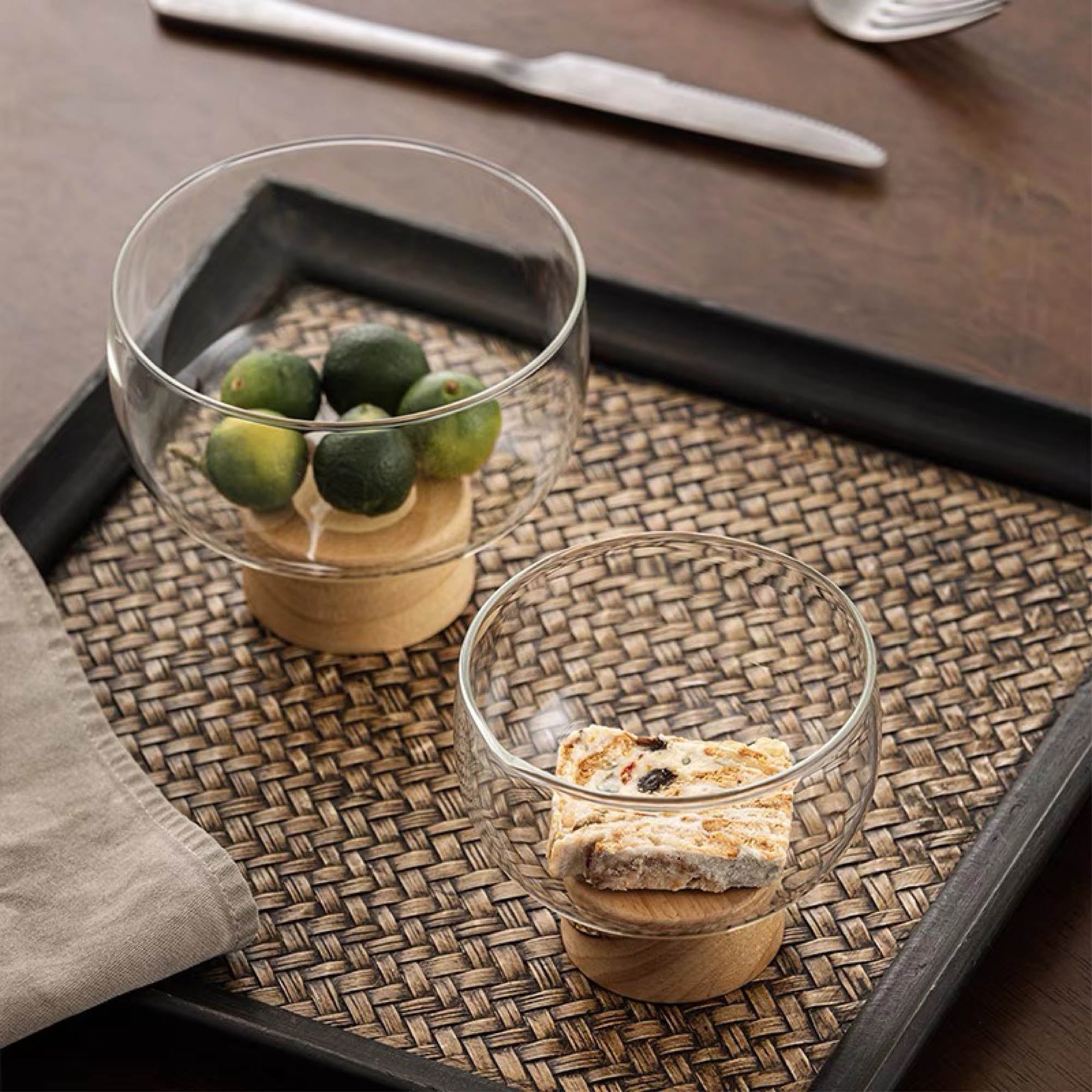 Glass Bowl with Wooden Base