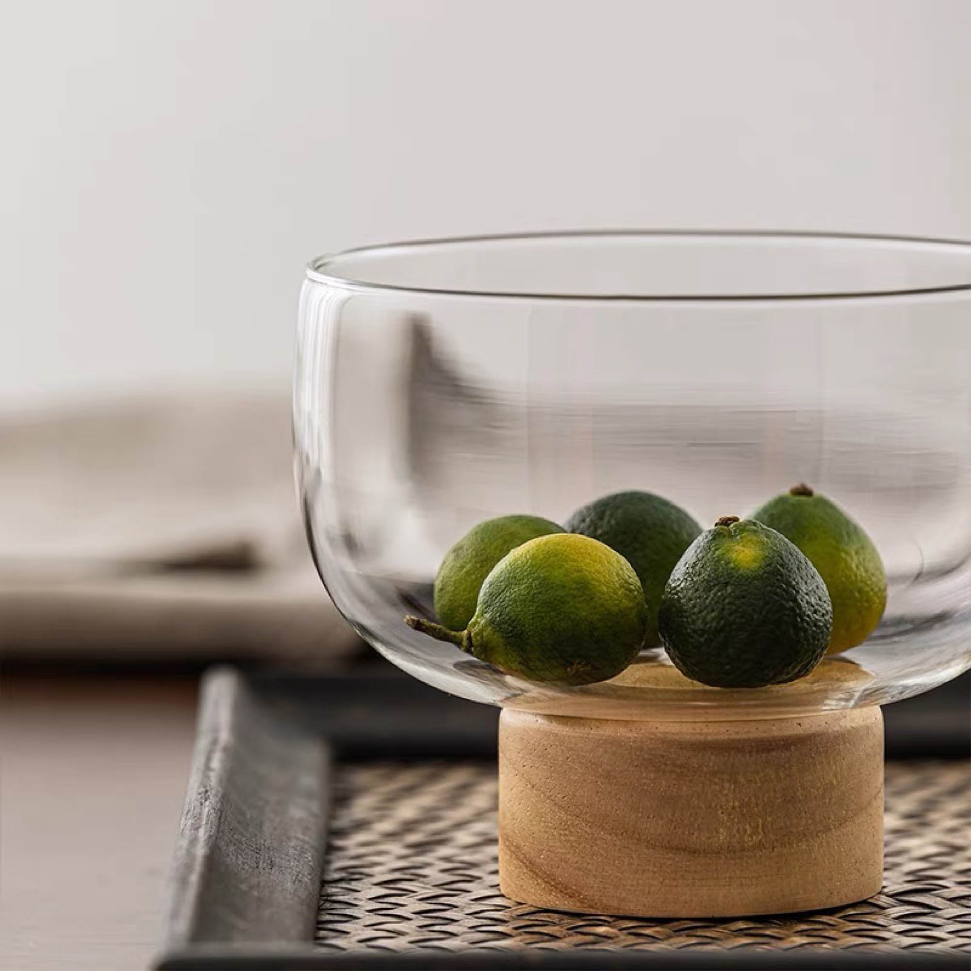 Glass Bowl with Wooden Base