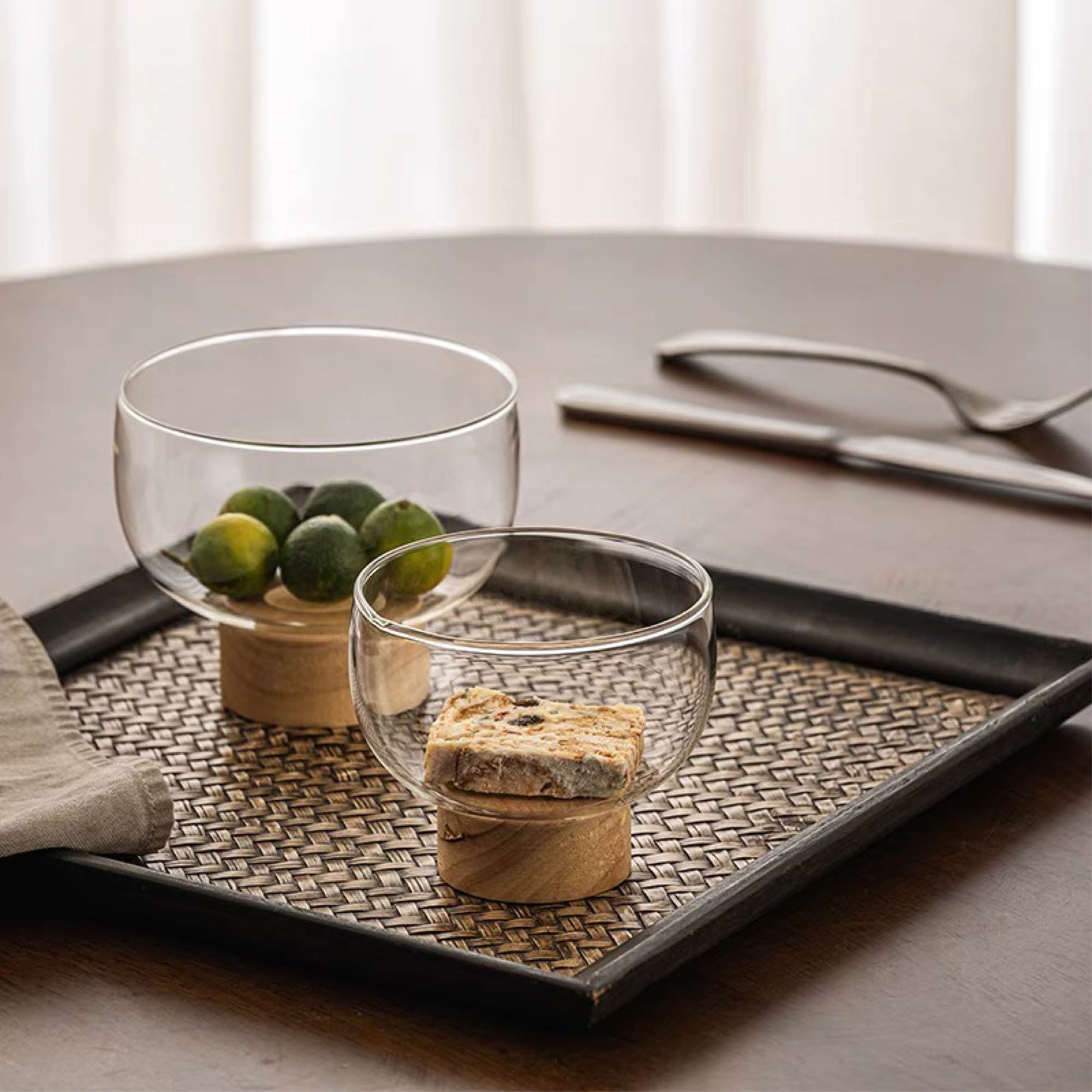 Glass Bowl with Wooden Base