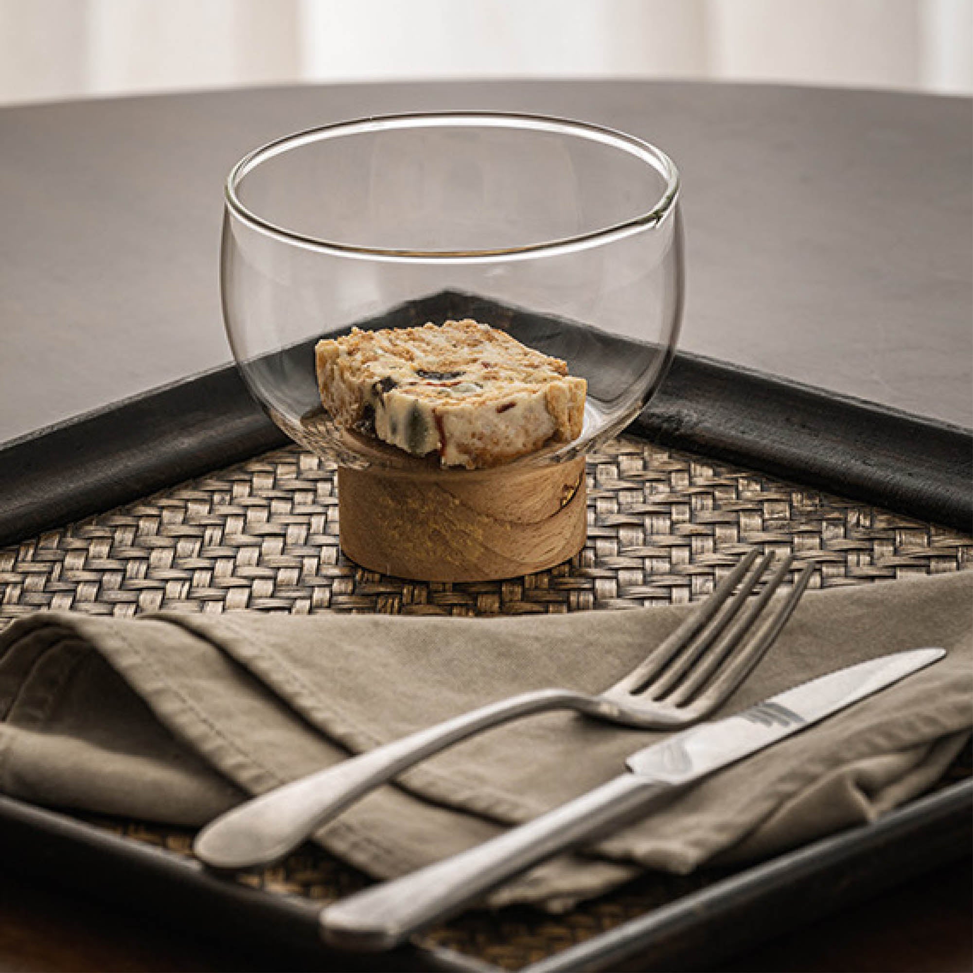 Glass Bowl with Wooden Base