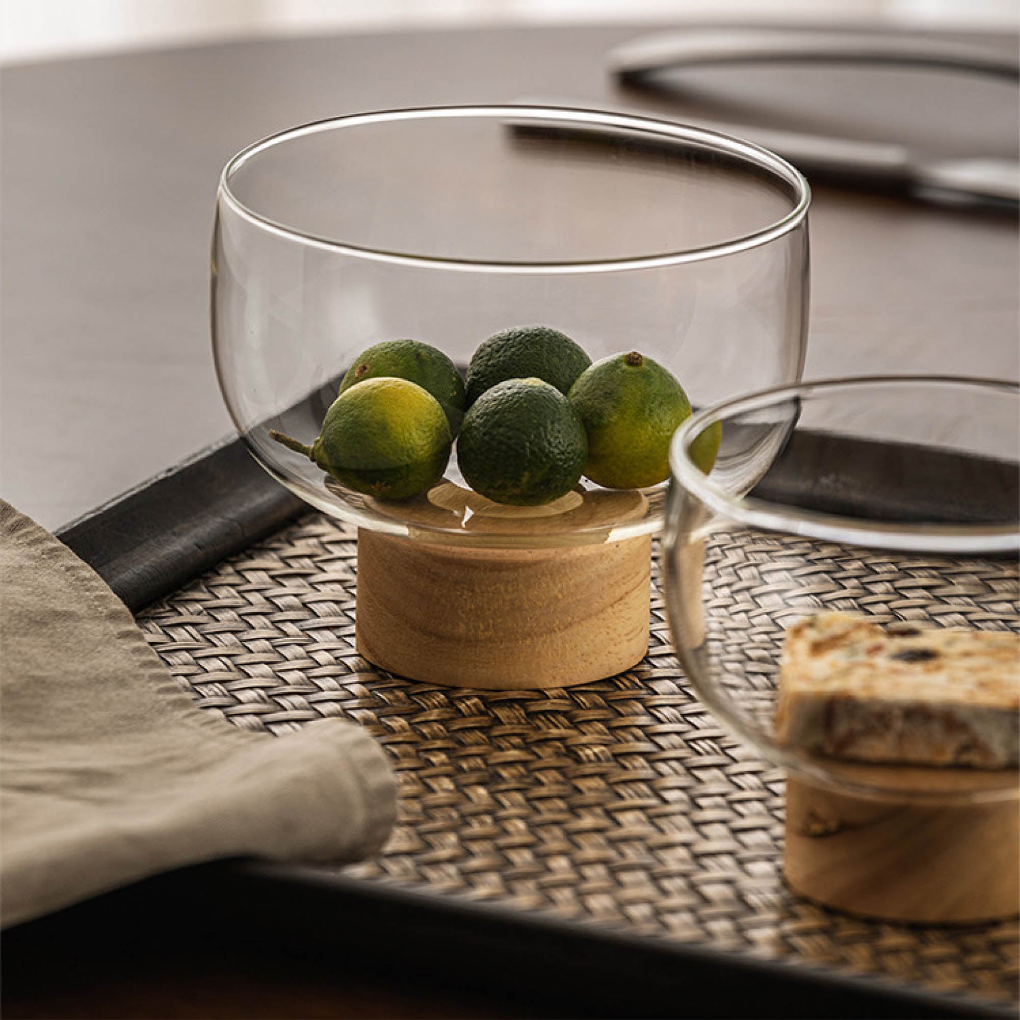 Glass Bowl with Wooden Base