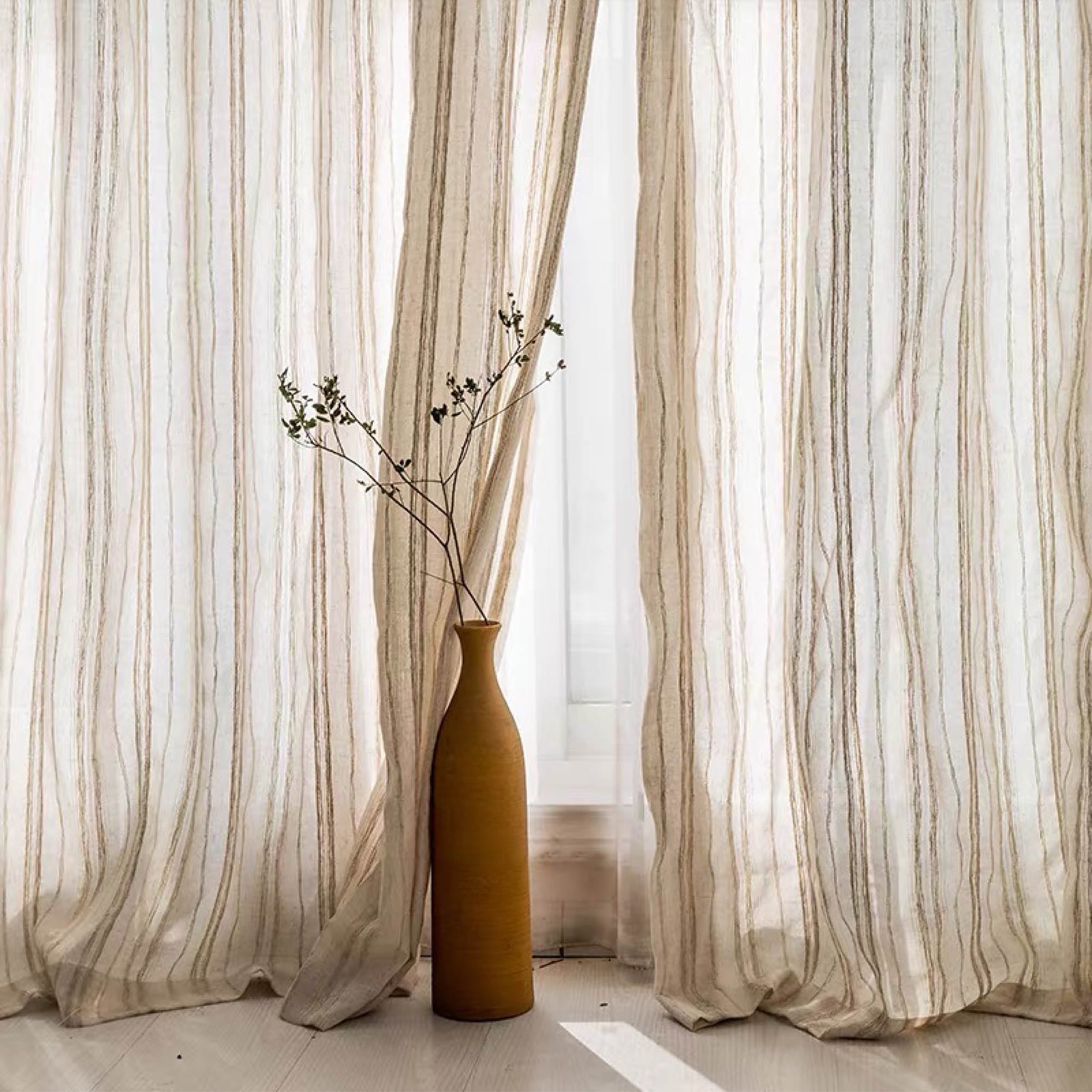 Brown Textured Sheer Curtains