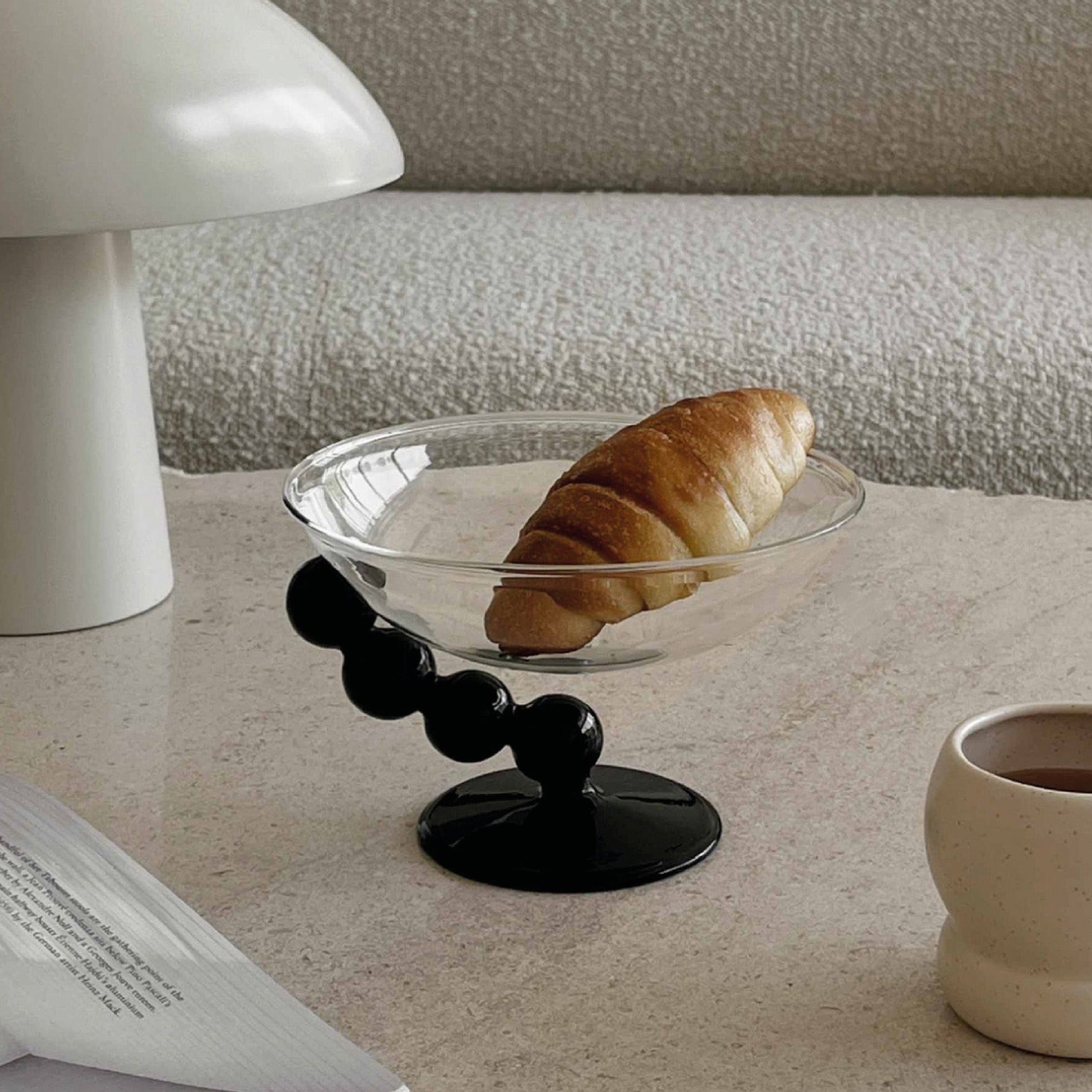 Glass Bowl with Black Curved Pearl Stem