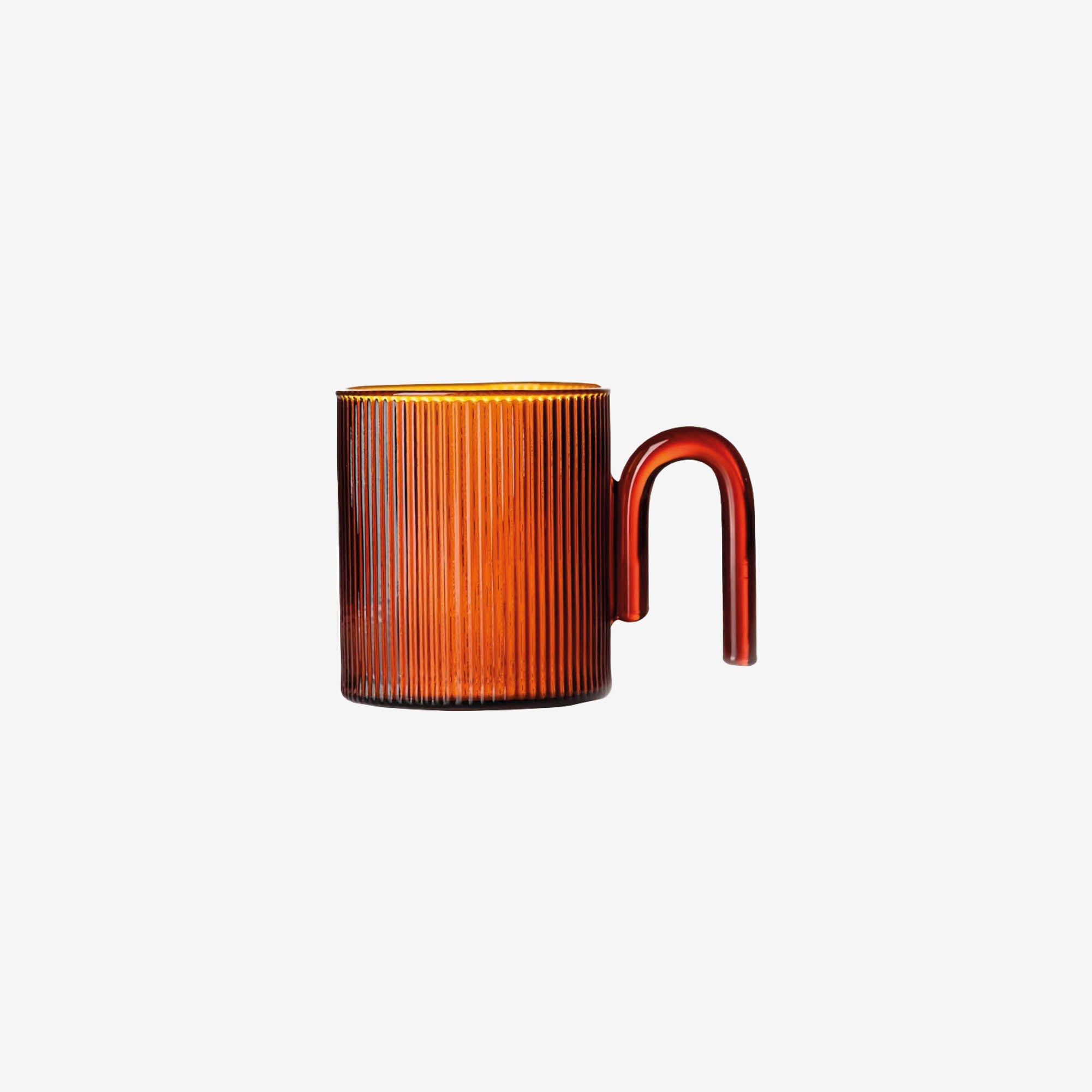 Colored Ribbed Glass Mug with Arched Handle