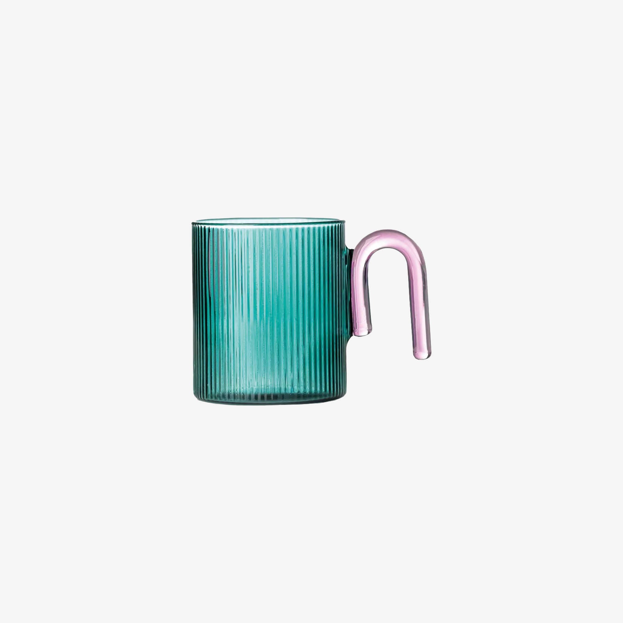 Colored Ribbed Glass Mug with Arched Handle