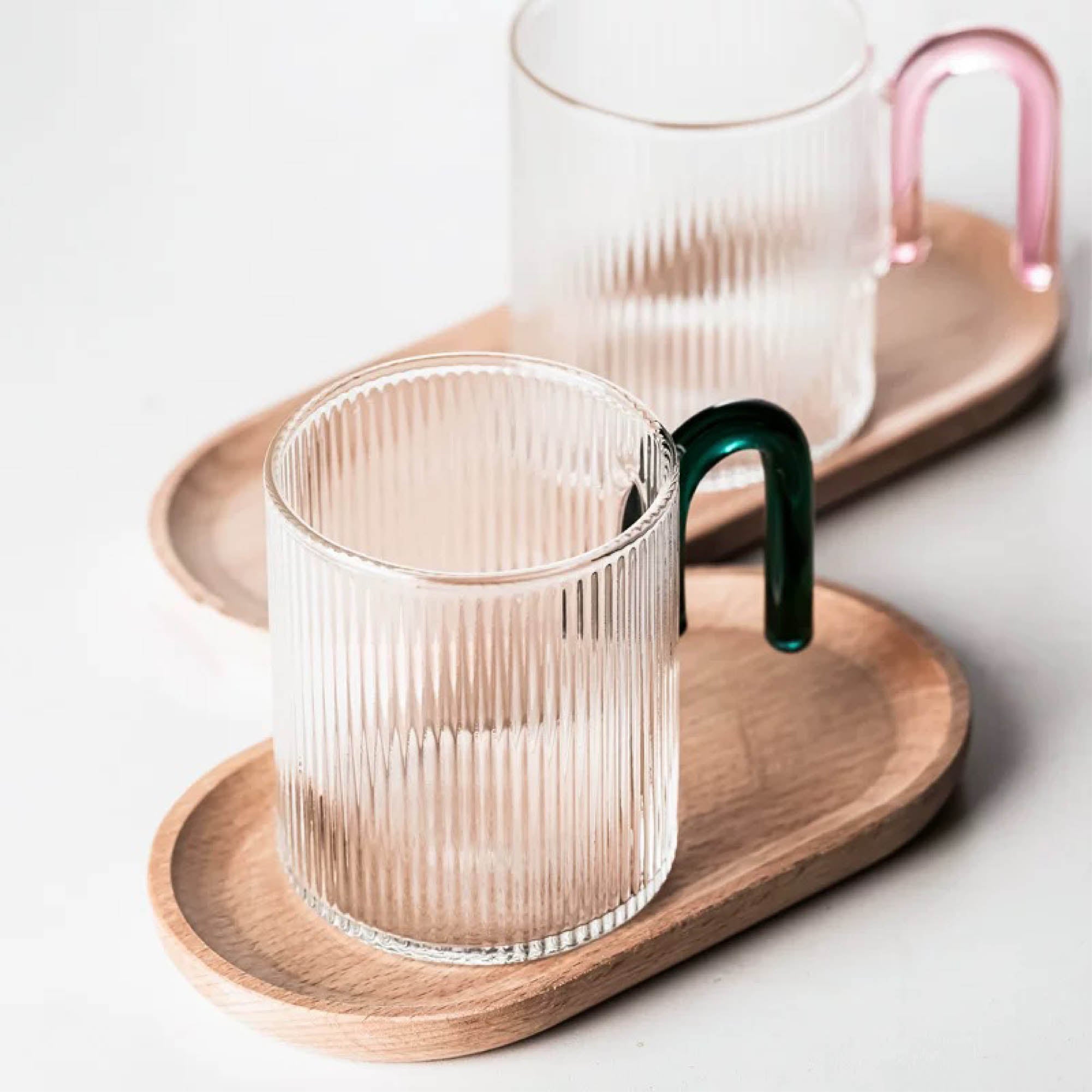 Ribbed Glass Mug with Arched Handle