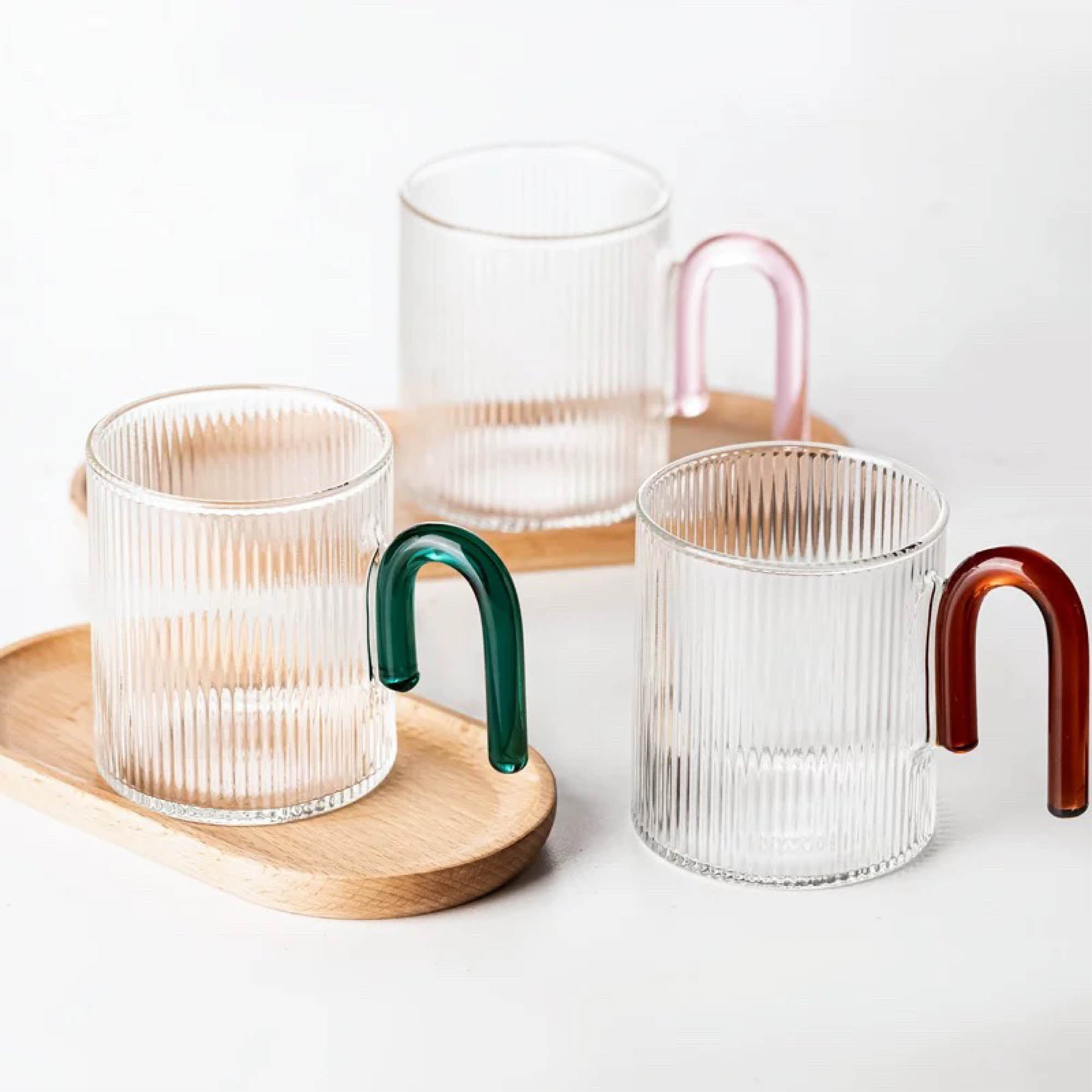 Ribbed Glass Mug with Arched Handle