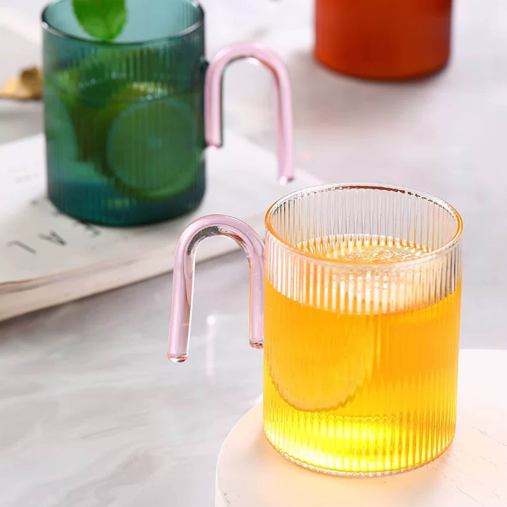Ribbed Glass Mug with Arched Handle