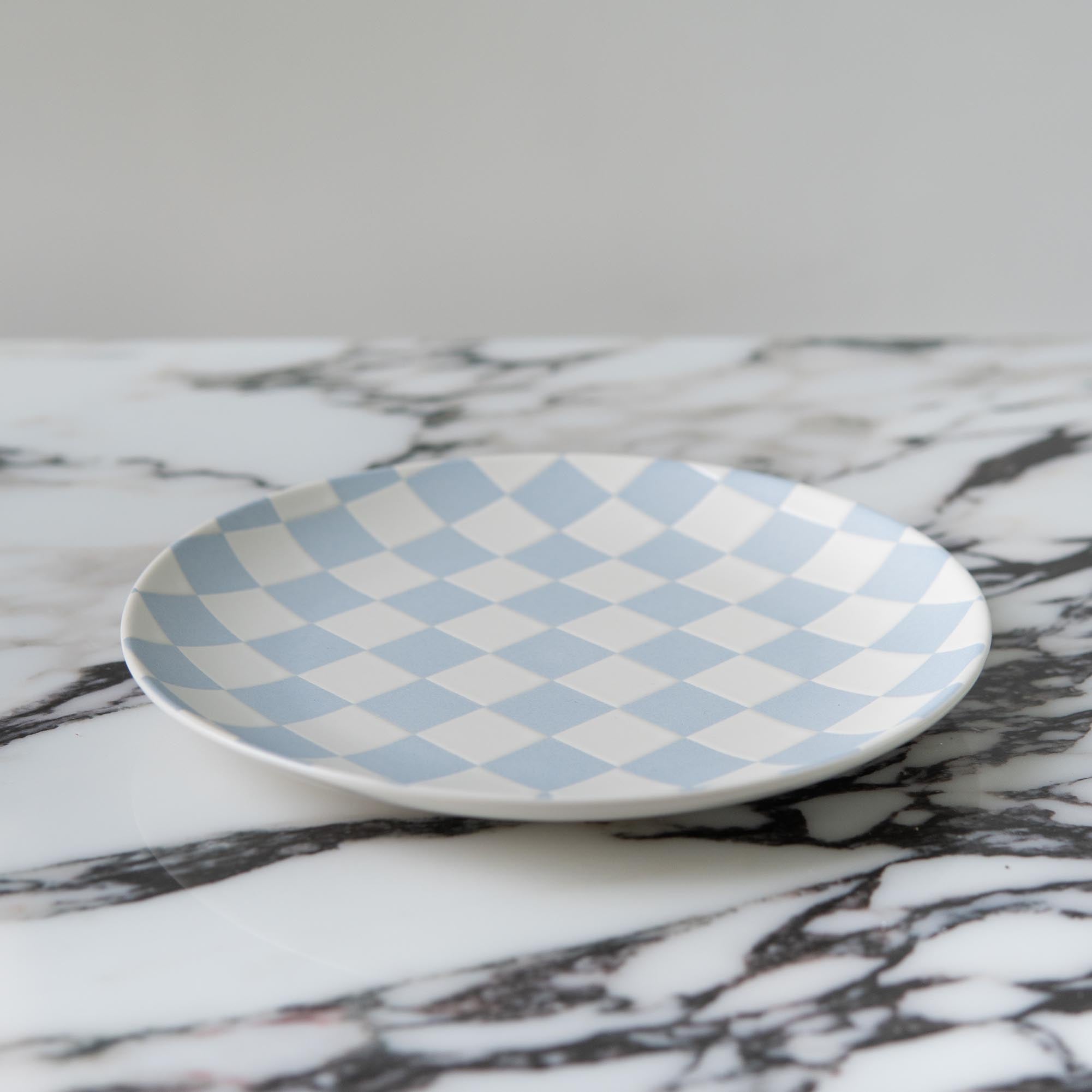 Blue Checkered Ceramic Plate