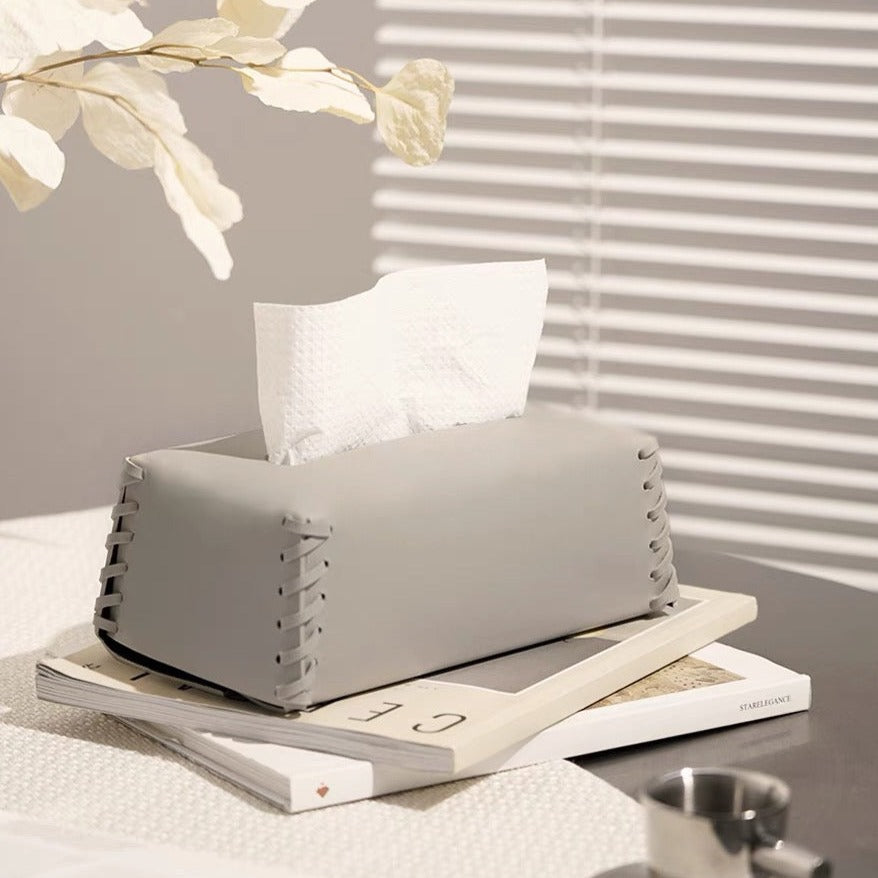 Leather Stitched Edge Tissue Box