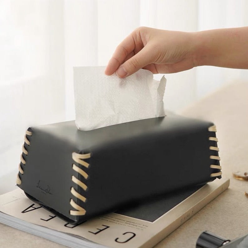 Leather Stitched Edge Tissue Box