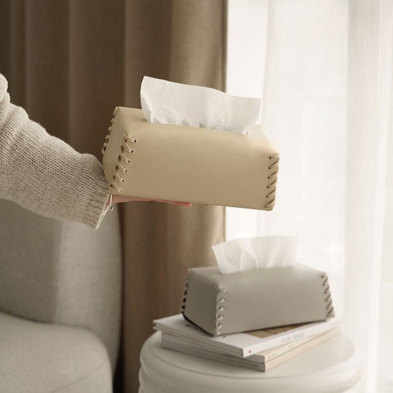 Leather Stitched Edge Tissue Box
