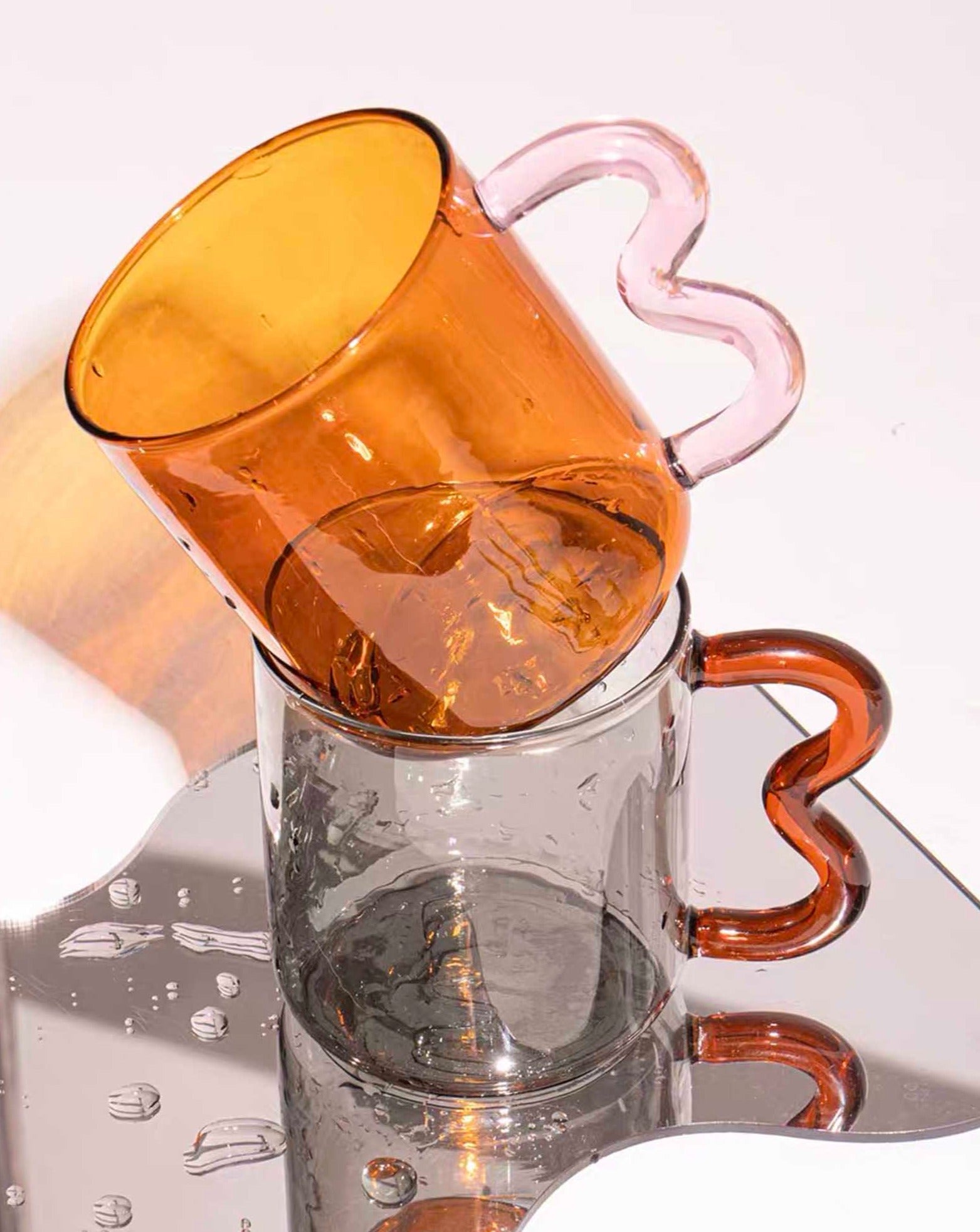 Glass Mug with Squiggle Handle