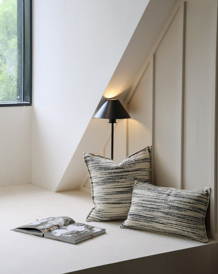 Black White Lined Cushion Cover