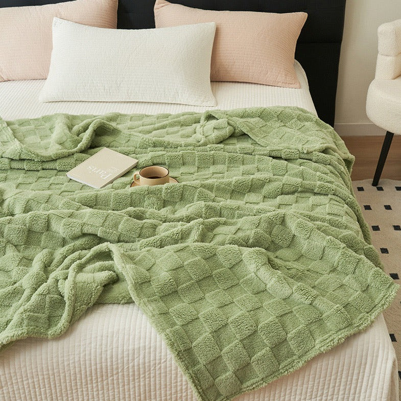 Checkered Faux Fur Blanket Throw
