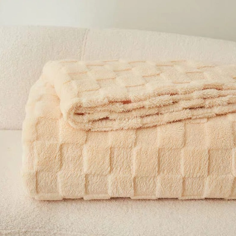 Checkered Faux Fur Blanket Throw