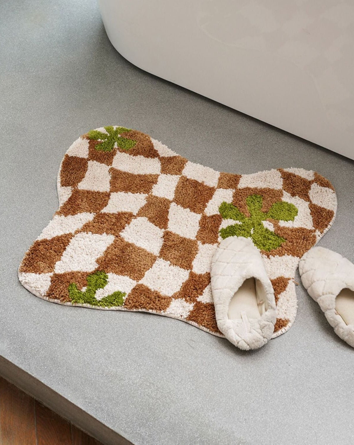 Checkered Rug with Green Flowers