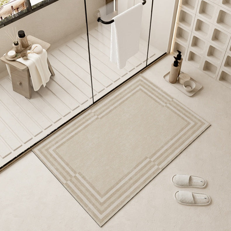Beige Striped Bath Mat