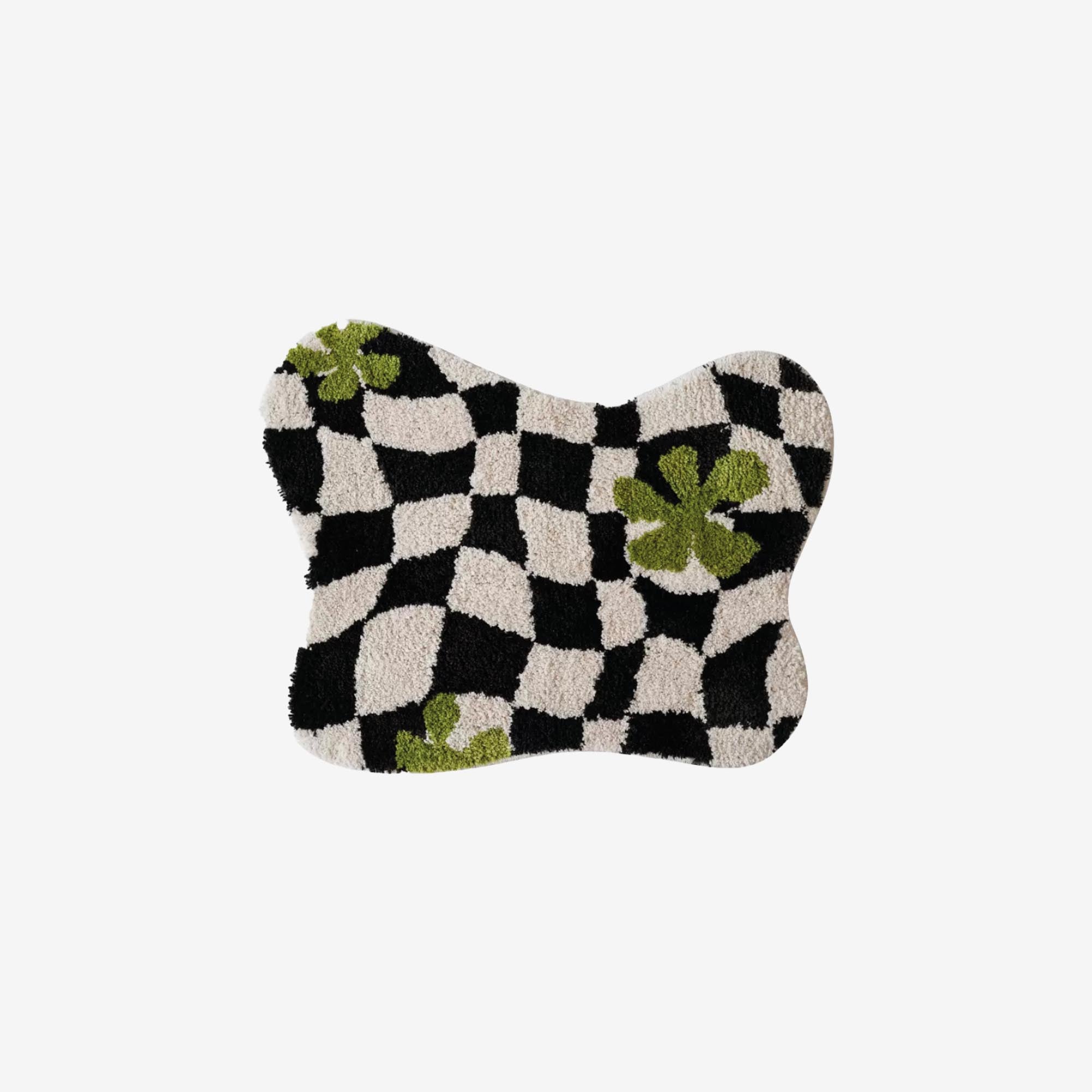 Checkered Rug with Green Flowers