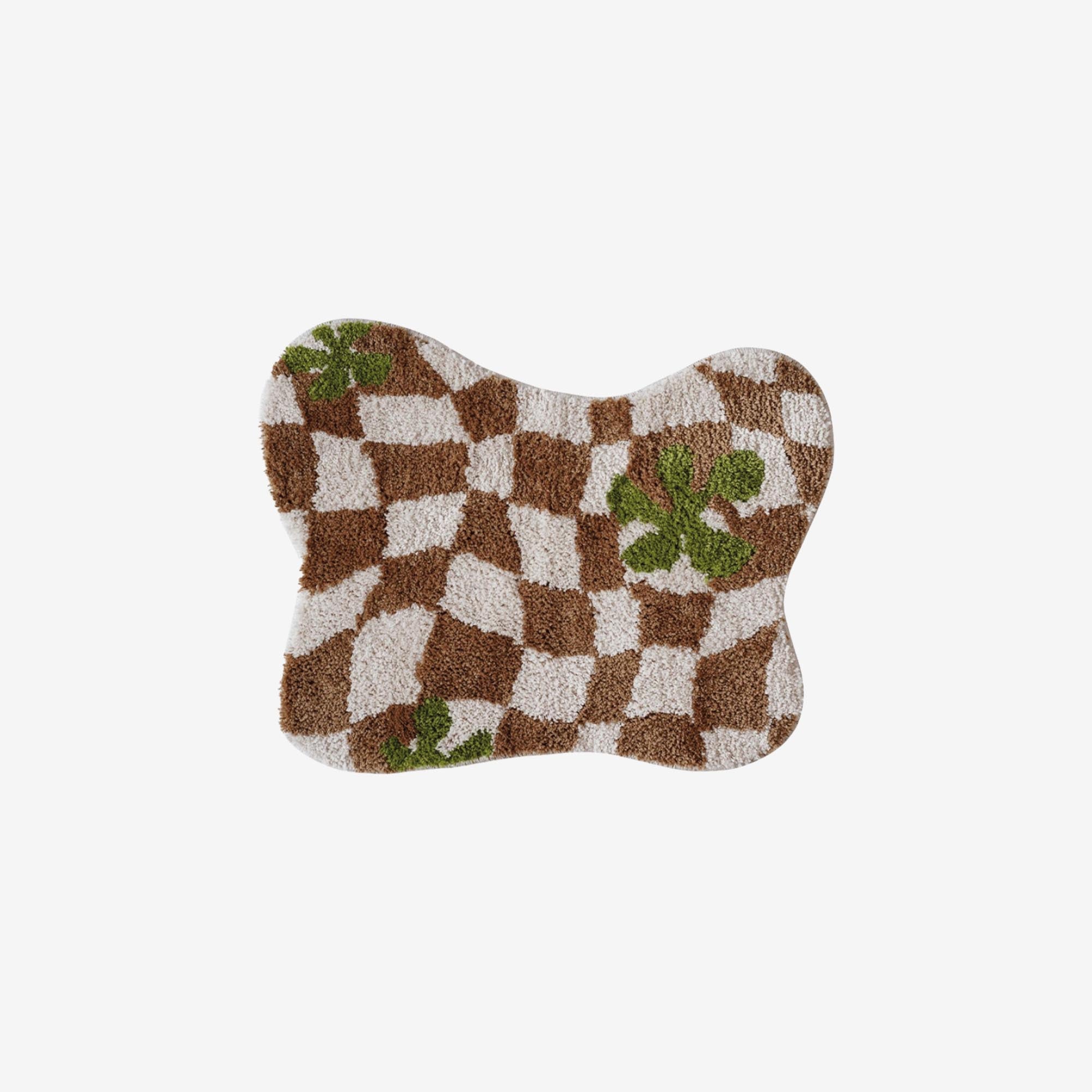 Checkered Rug with Green Flowers