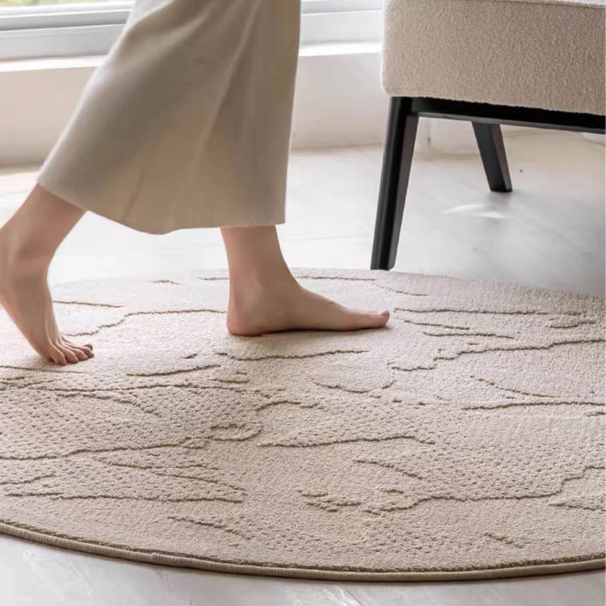 NYLA Camel Textured Round Rug