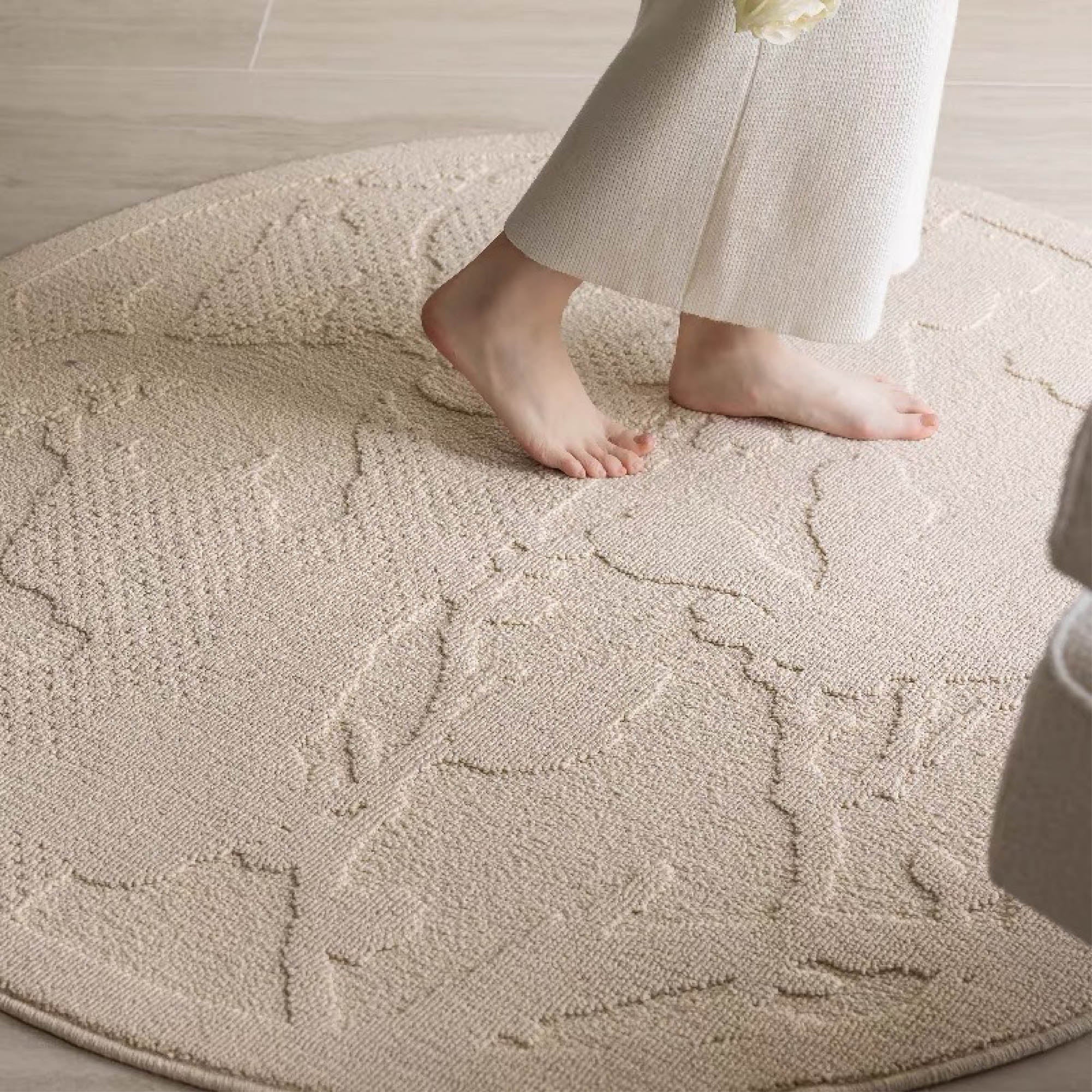 NYLA Camel Textured Round Rug