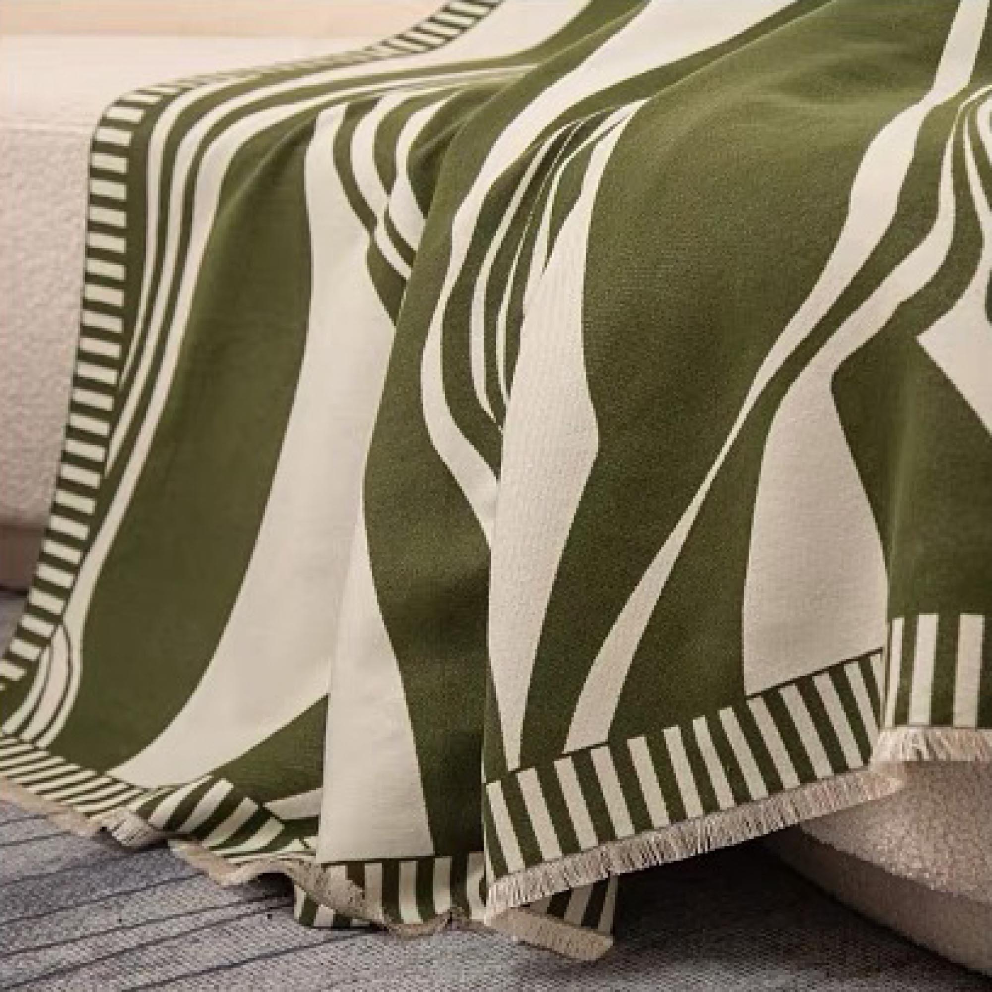 Moss Green Print Throw
