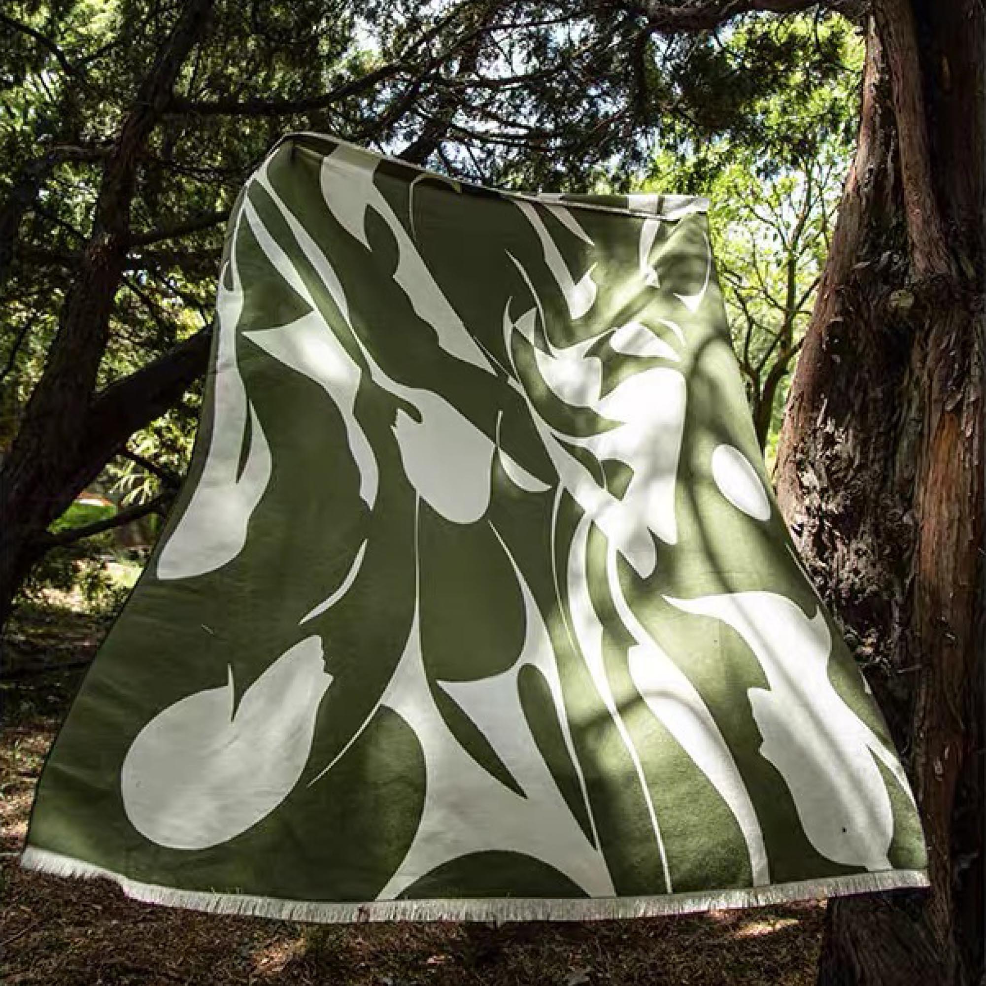 Moss Green Print Throw