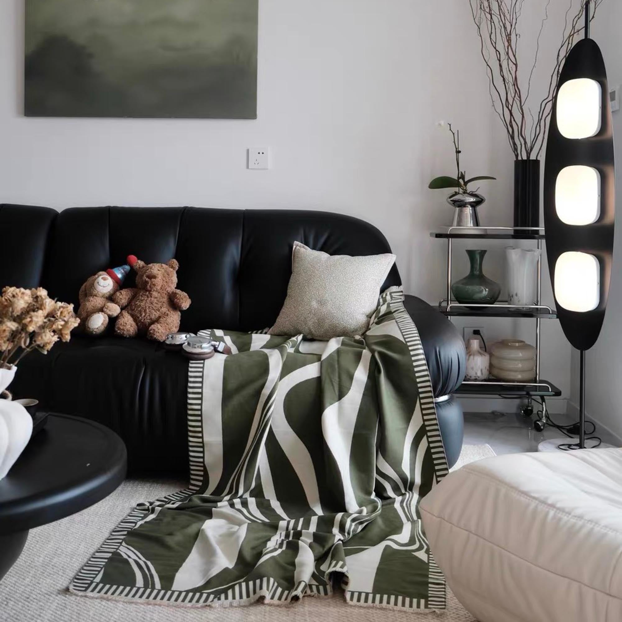 Moss Green Print Throw