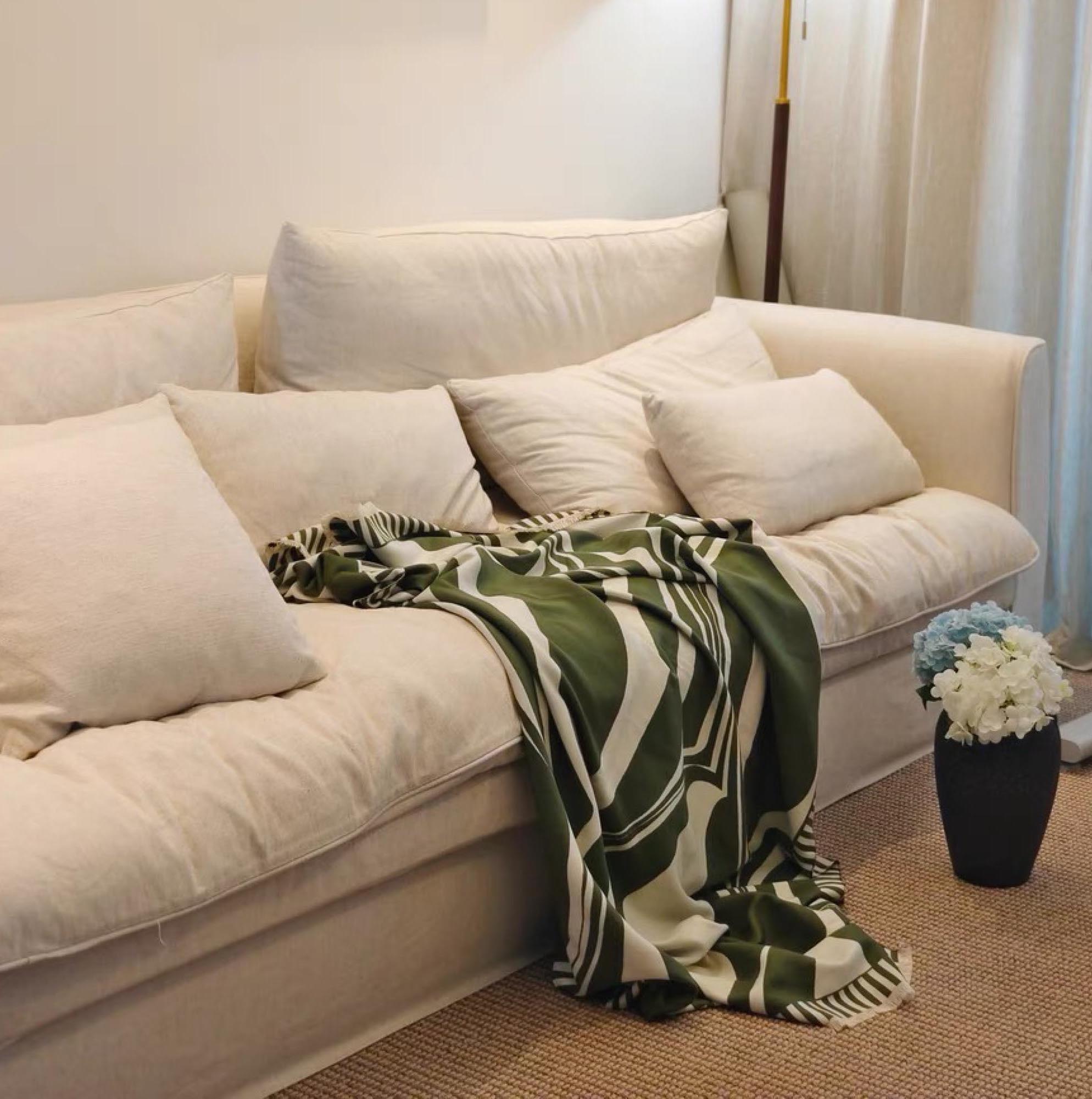 Moss Green Print Throw
