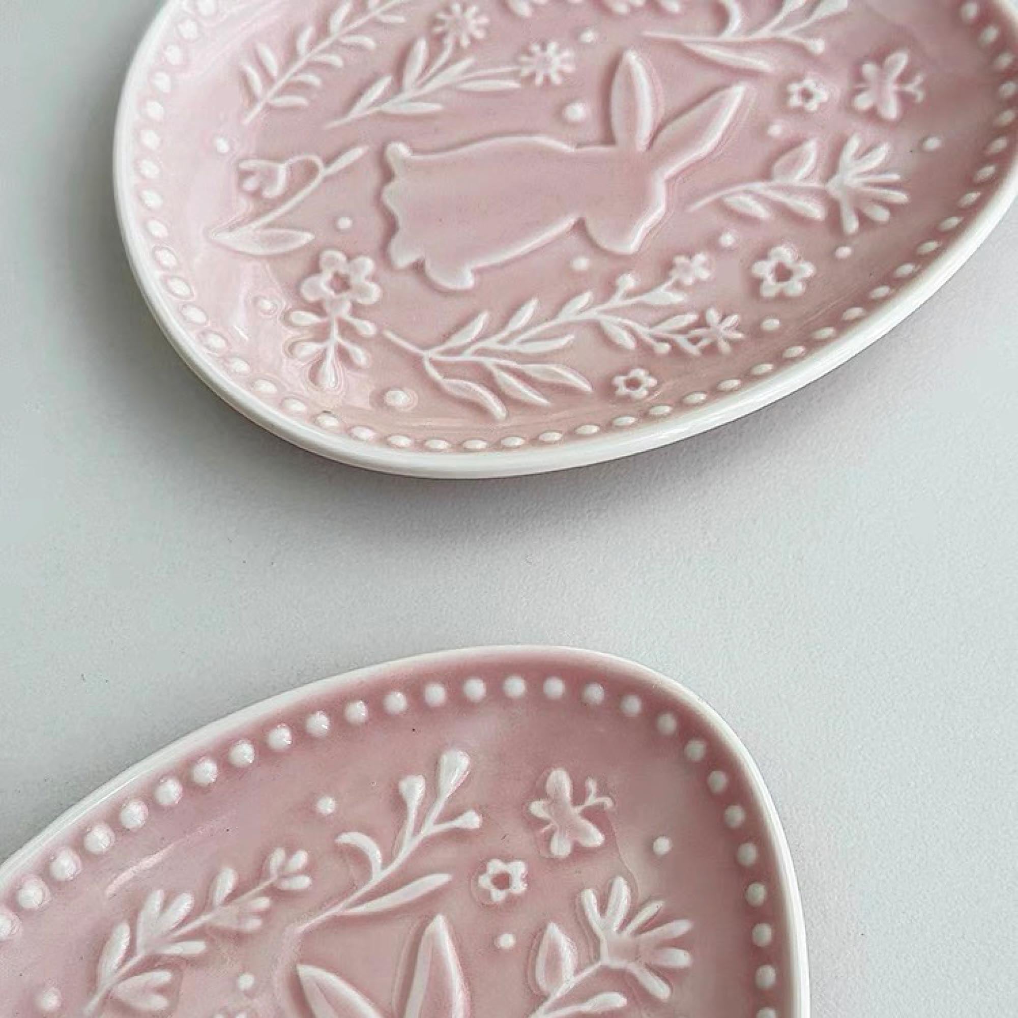 Dusty Pink Easter Rabbit Plate (set of two)