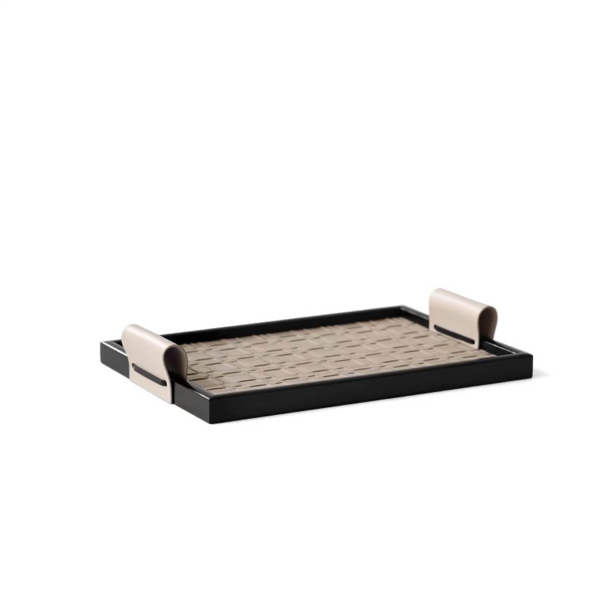 Rectangular Weave Tray with Leather Handles