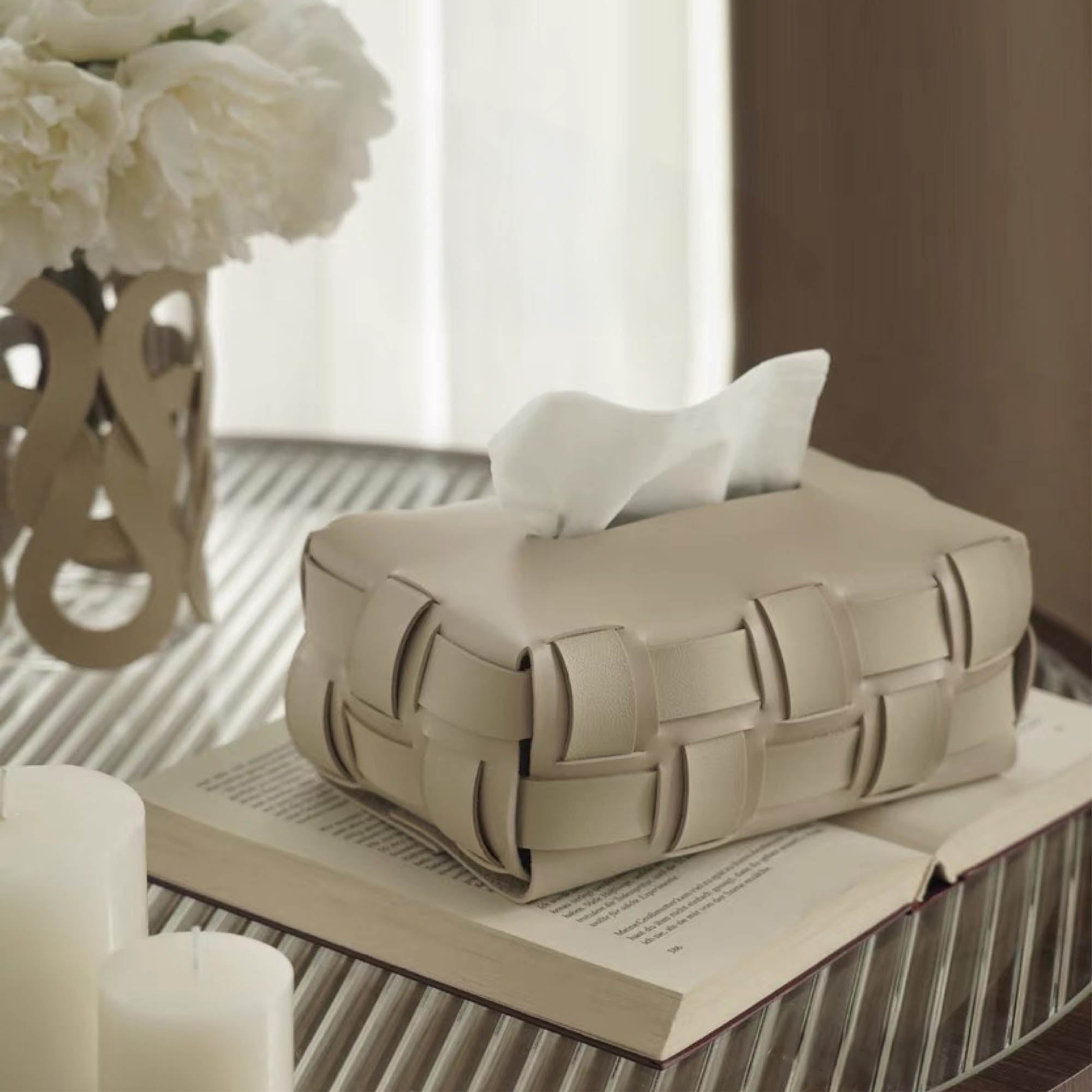 Weave Leather Tissue Box Cover
