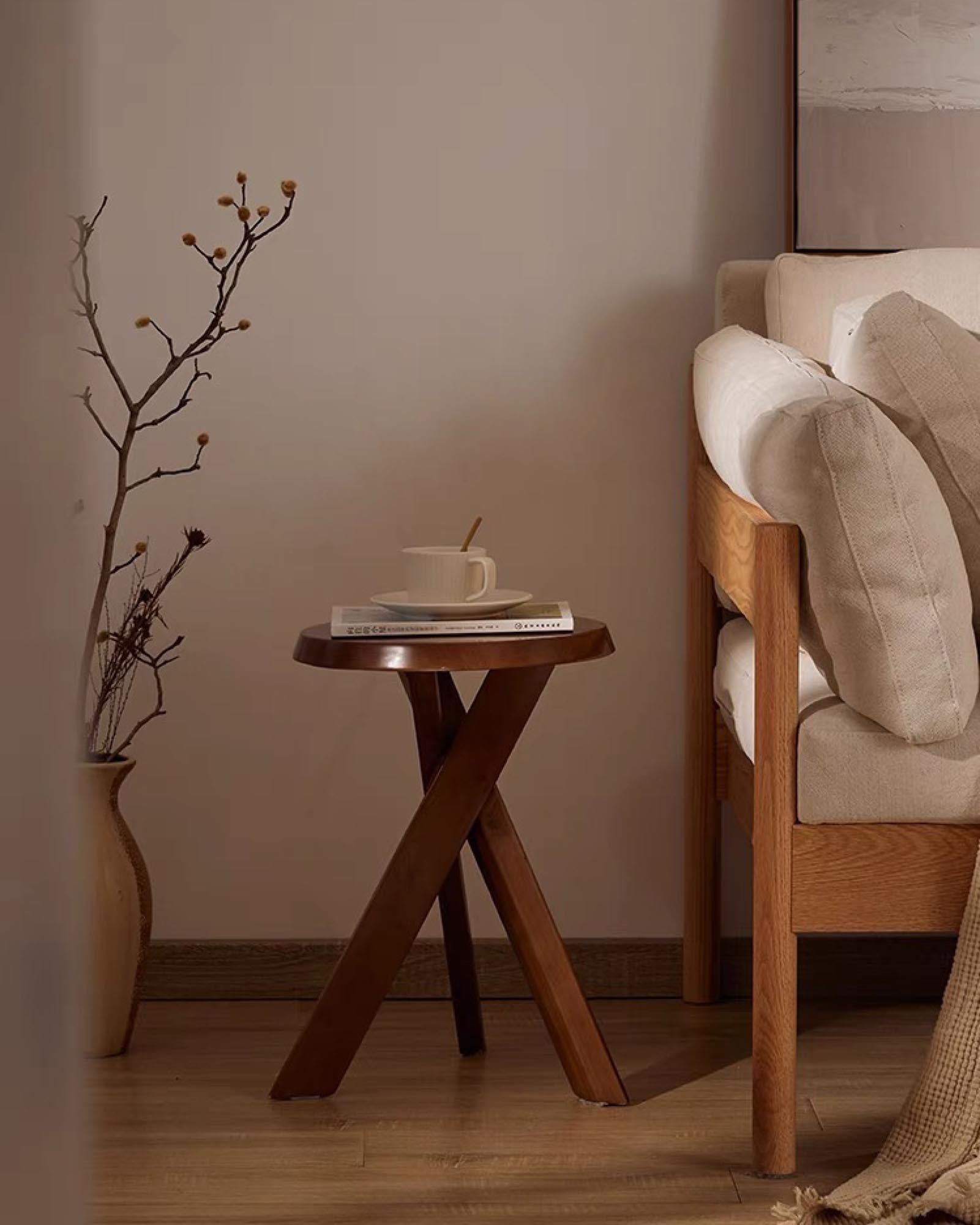 Cross Wood Round Side Table